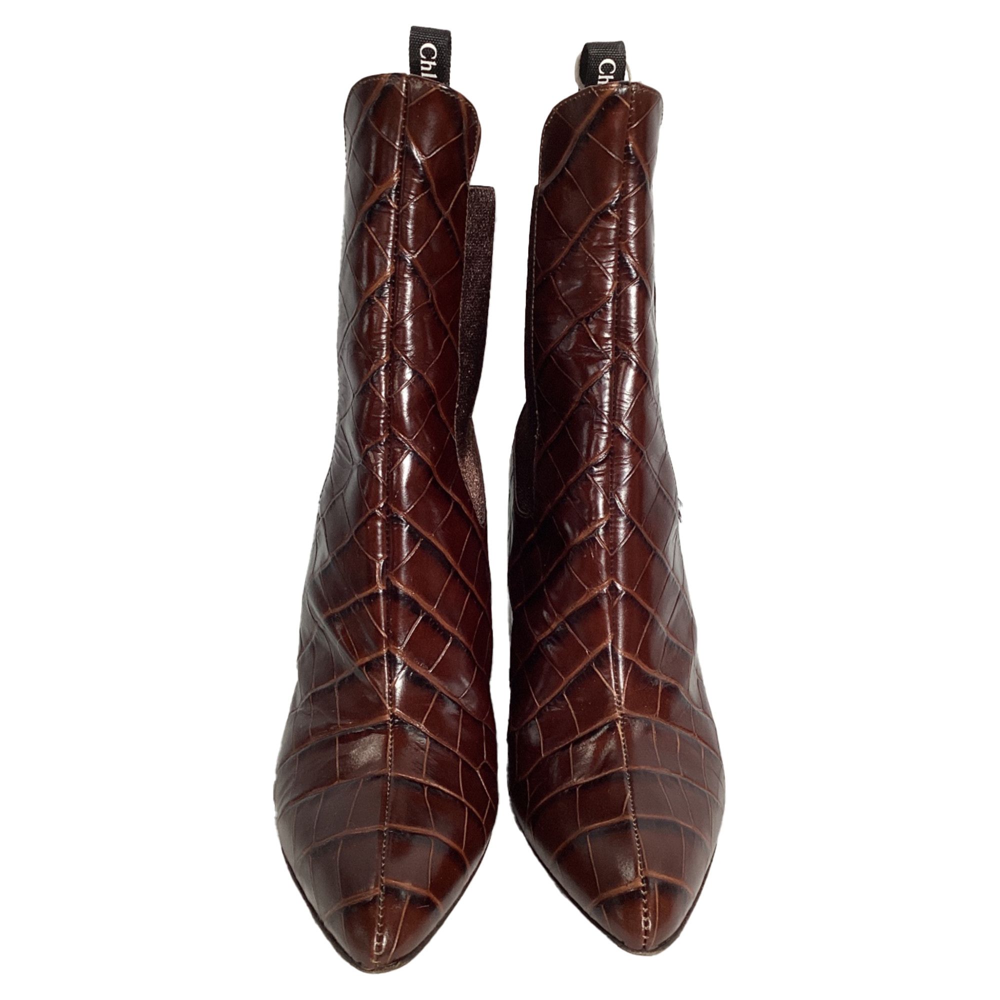 Chloe Chloé Wave Crocodile-Embossed Ankle Boots in Brown Leather Size US 8.5 / IT 38.5 - 2 Thumbnail