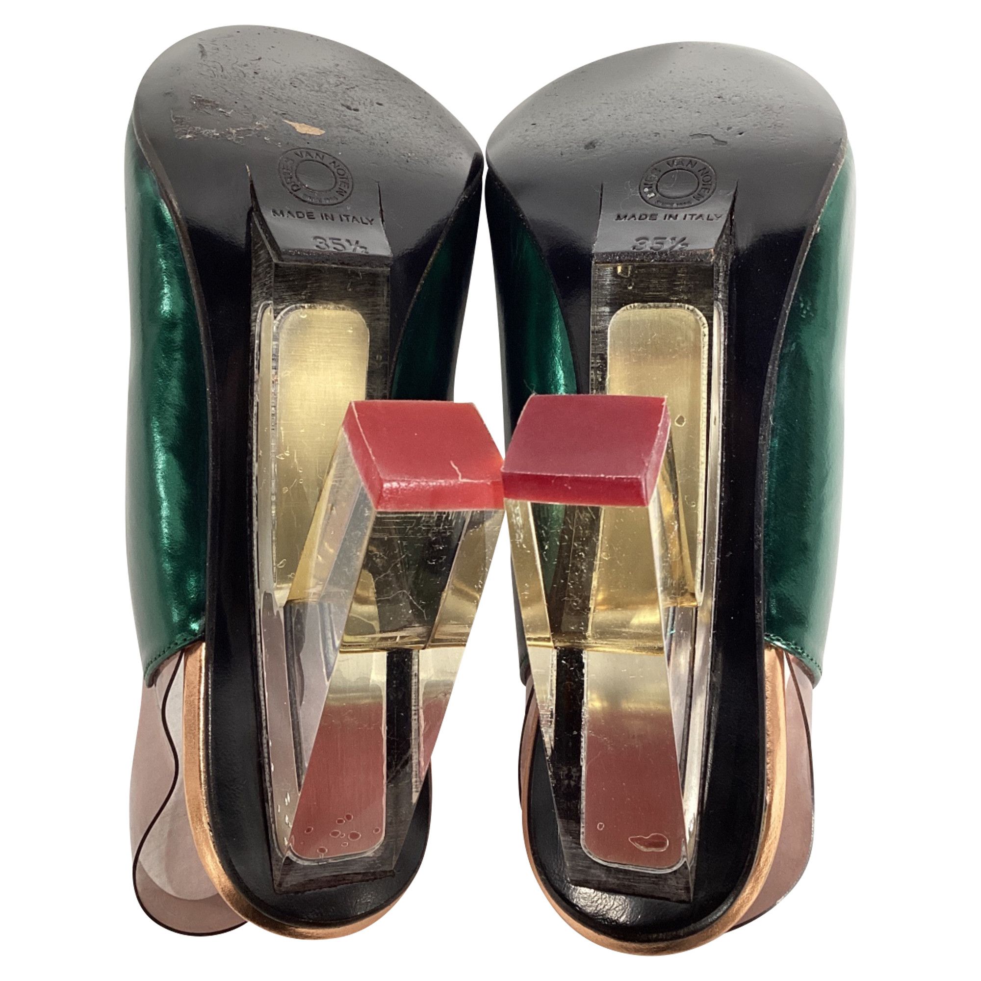 Dries Van Noten Dries Van Noten Metallic Clear Heel Pumps in Green Leather Size US 5.5 / IT 35.5 - 6 Thumbnail