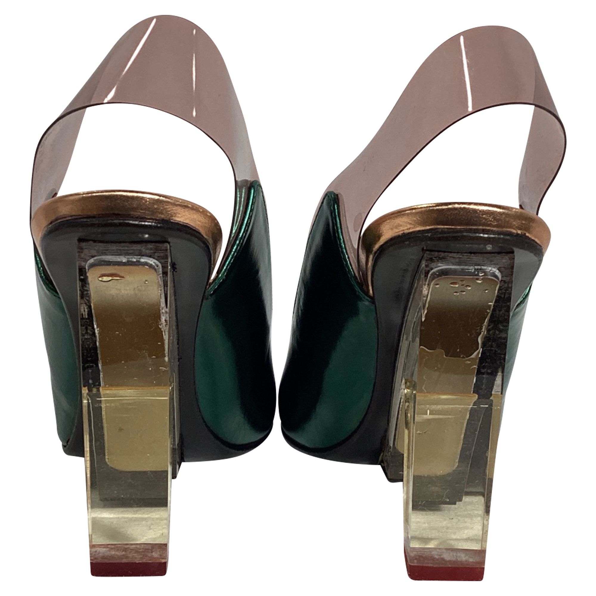 Dries Van Noten Dries Van Noten Metallic Clear Heel Pumps in Green Leather Size US 5.5 / IT 35.5 - 3 Thumbnail