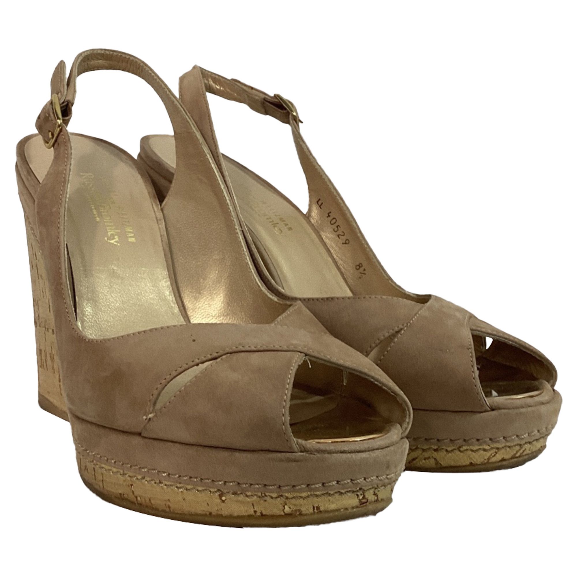 Stuart Weitzman Stuart Weitzman Peep-Toe Slingback Wedge Pumps in Brown Sue Size US 9.5 / IT 39.5 - 7 Thumbnail