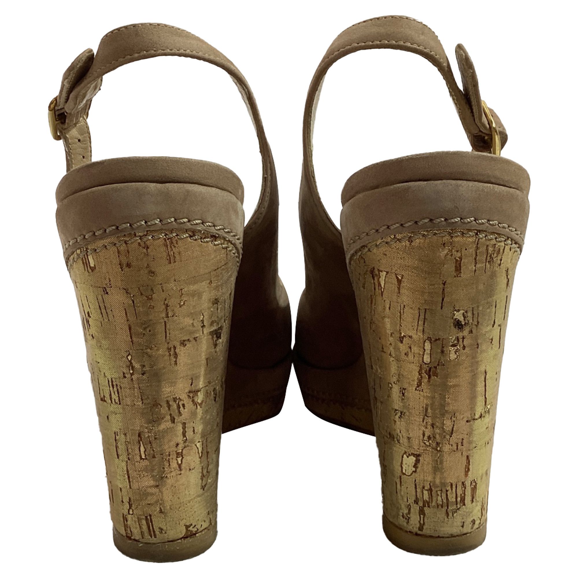 Stuart Weitzman Stuart Weitzman Peep-Toe Slingback Wedge Pumps in Brown Sue Size US 9.5 / IT 39.5 - 2 Thumbnail