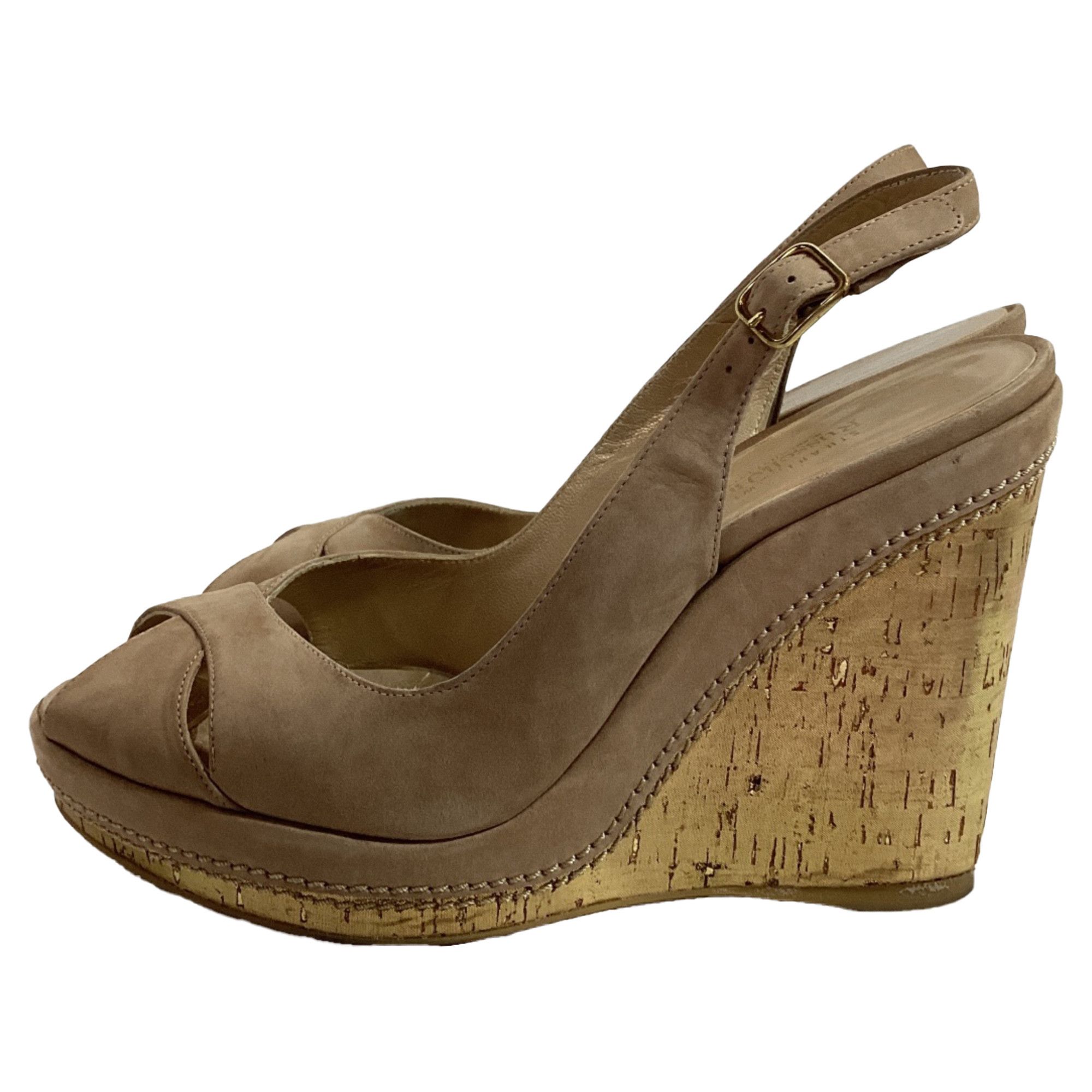 Stuart Weitzman Stuart Weitzman Peep-Toe Slingback Wedge Pumps in Brown Sue Size US 9.5 / IT 39.5 - 5 Thumbnail