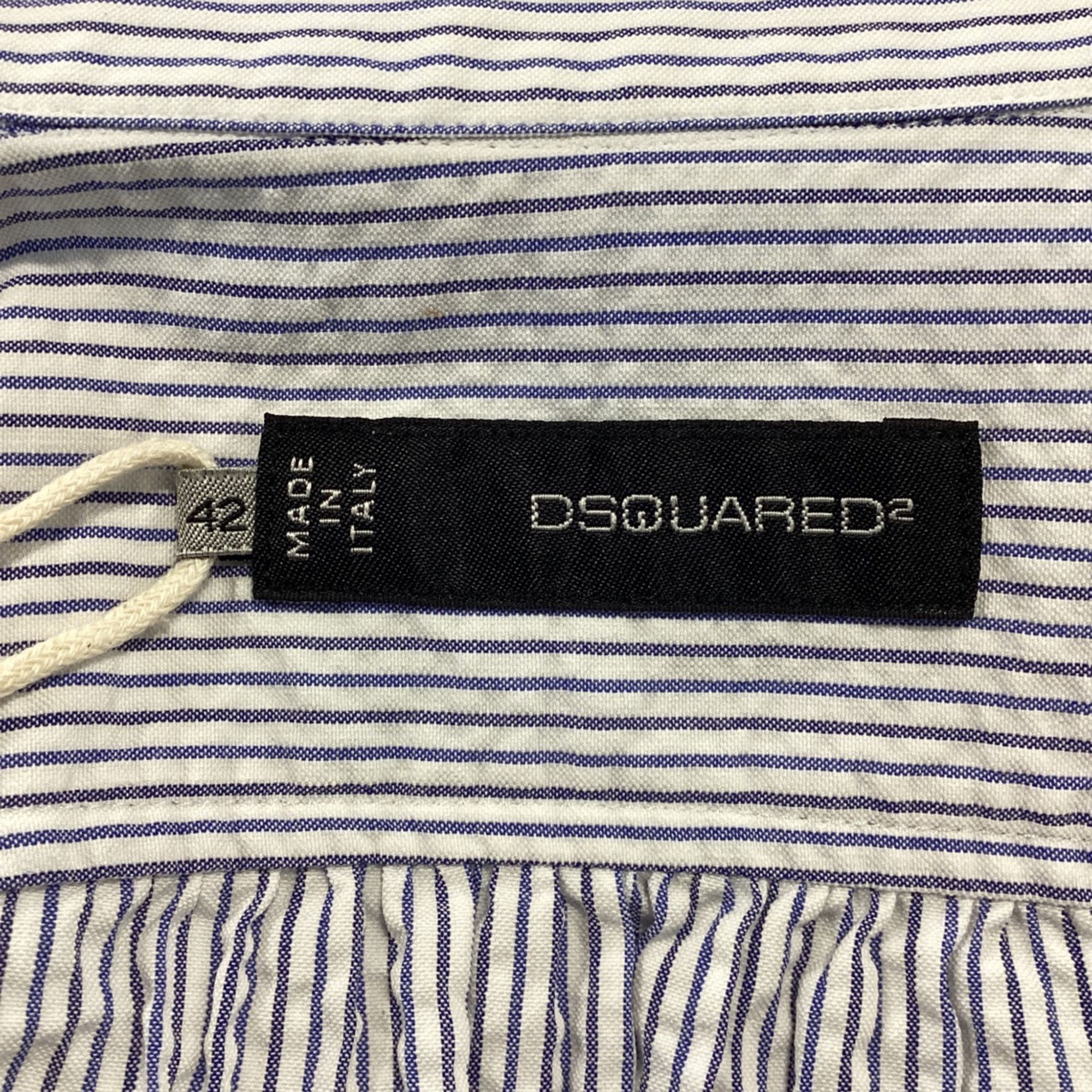 Dsquared2 Dsquared2 Logo Patch Striped Long Sleeve Shirt in Blue and Size XXS / US 00 / IT 34 - 6 Thumbnail