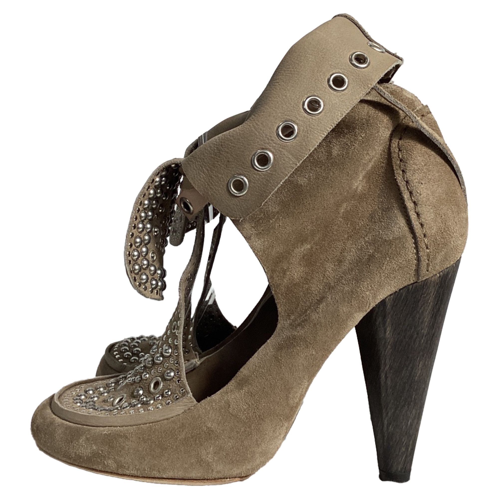 Isabel Marant Isabel Marant Mossa Studded Cut Out Ankle Boots in Brown Su Size US 10 / IT 40 - 3 Thumbnail