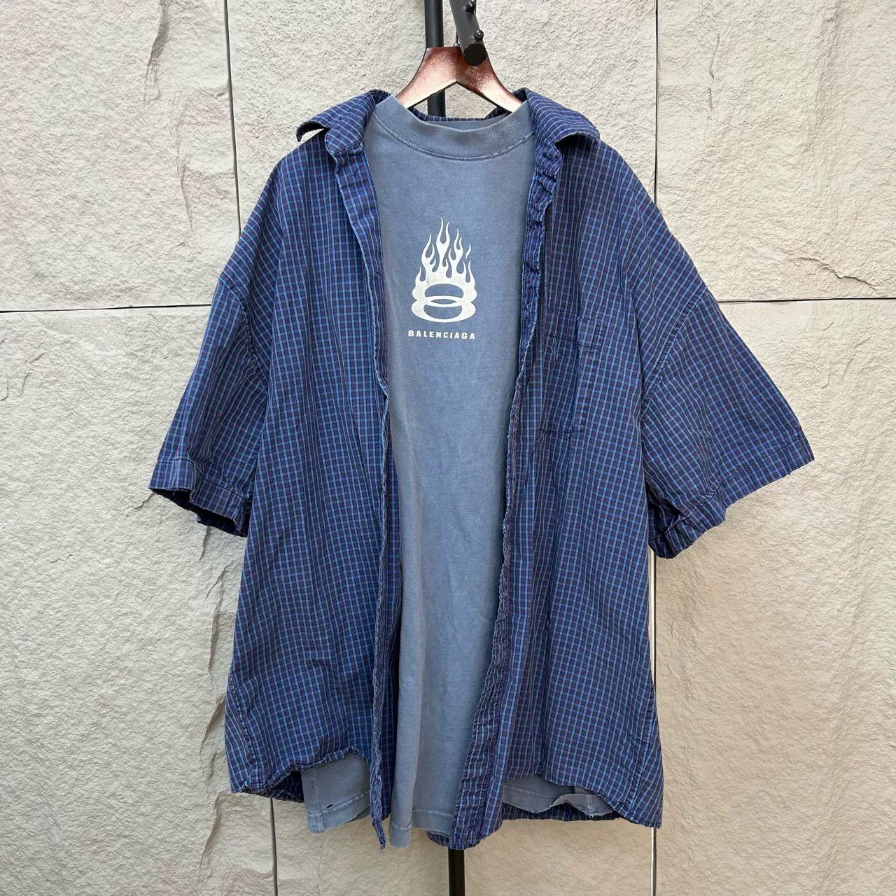 Balenciaga Balenciaga Flame Plaid Button Up Shirt Size M Size US M / EU 48-50 / 2 - 2 Thumbnail