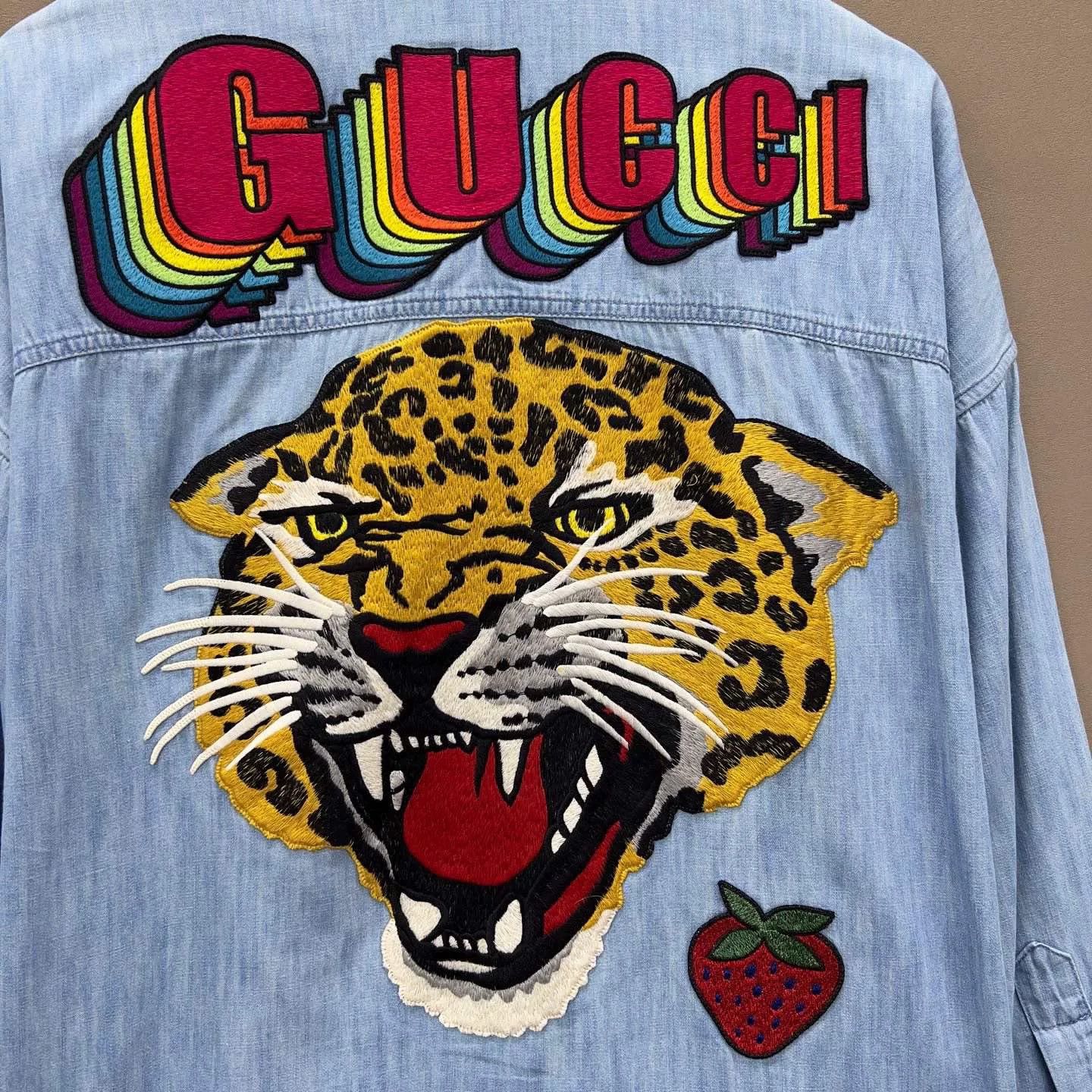 Gucci Gucci Leopard Embroidered Denim Shirt Size M Size US M / EU 48-50 / 2 - 4 Thumbnail