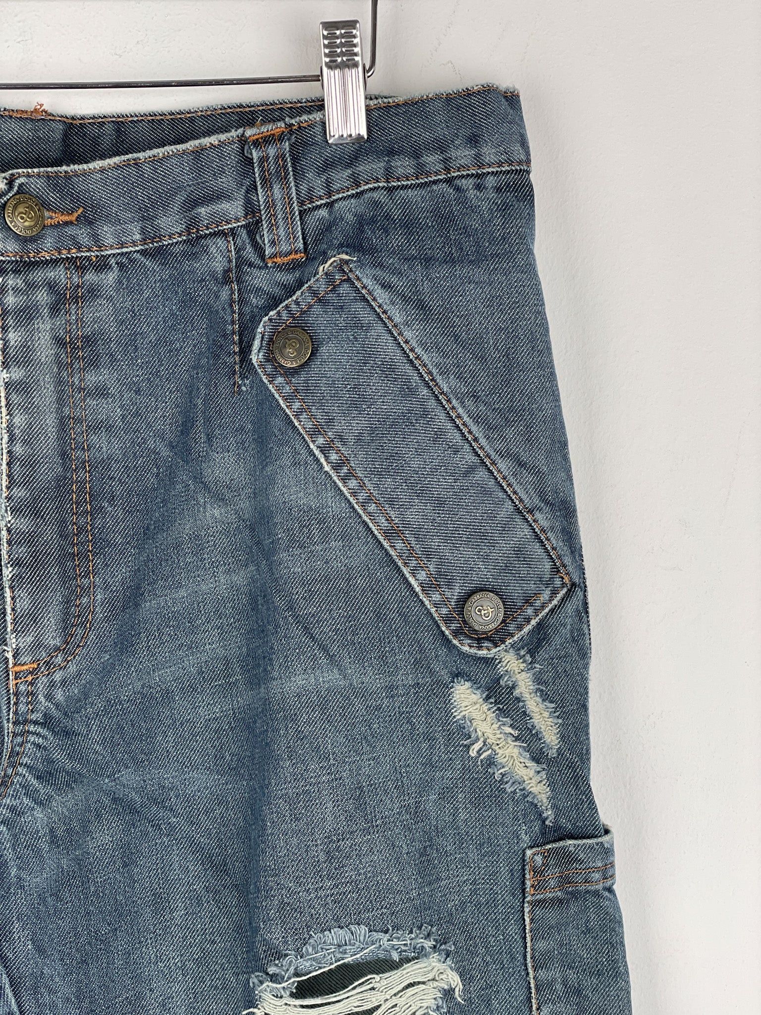 Dolce & Gabbana AW03 Double-Knee Denim Cargo Pants Size US 31 - 6 Thumbnail
