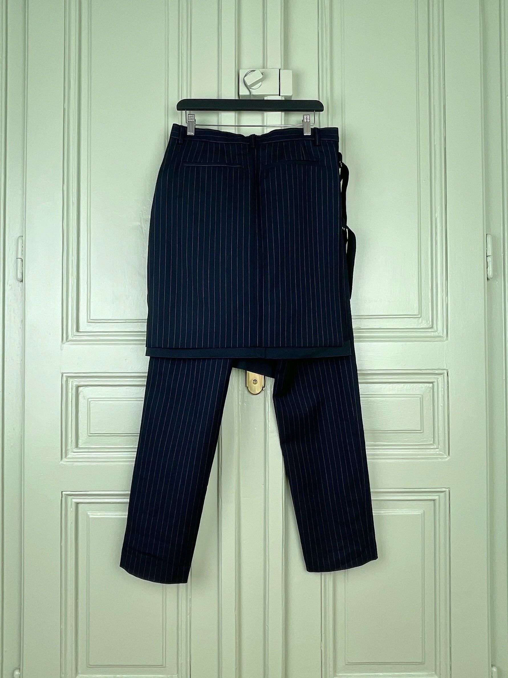 Dries Van Noten AW15 Pinstripe Bondage Skirt Pants Size US 38 / EU 54 - 2 Thumbnail