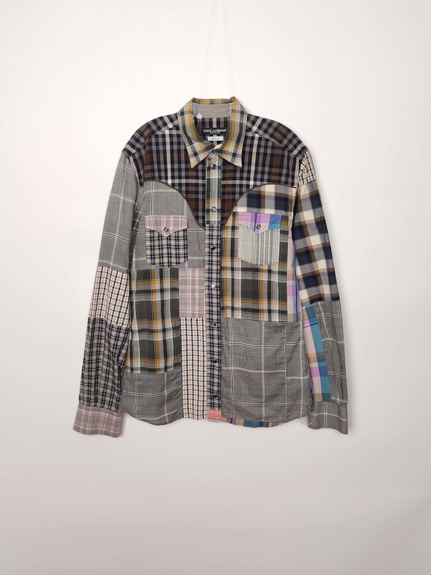 Dolce & Gabbana Dolce & Gabbana Patchwork Plaid Button Up Shirt Size M Size US M / EU 48-50 / 2 - 2 Thumbnail