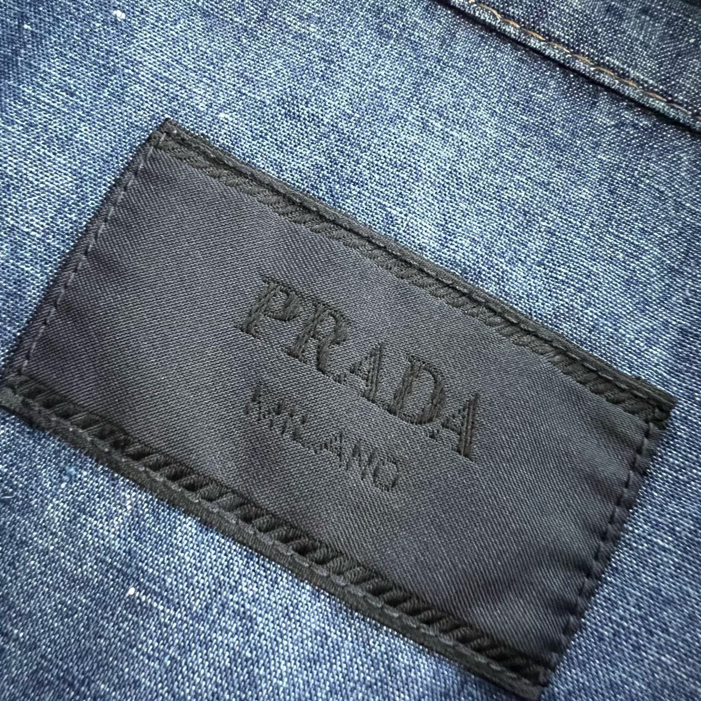 Prada Prada Logo Triangle Denim Short Sleeve Shirt Size L Size US L / EU 52-54 / 3 - 4 Thumbnail
