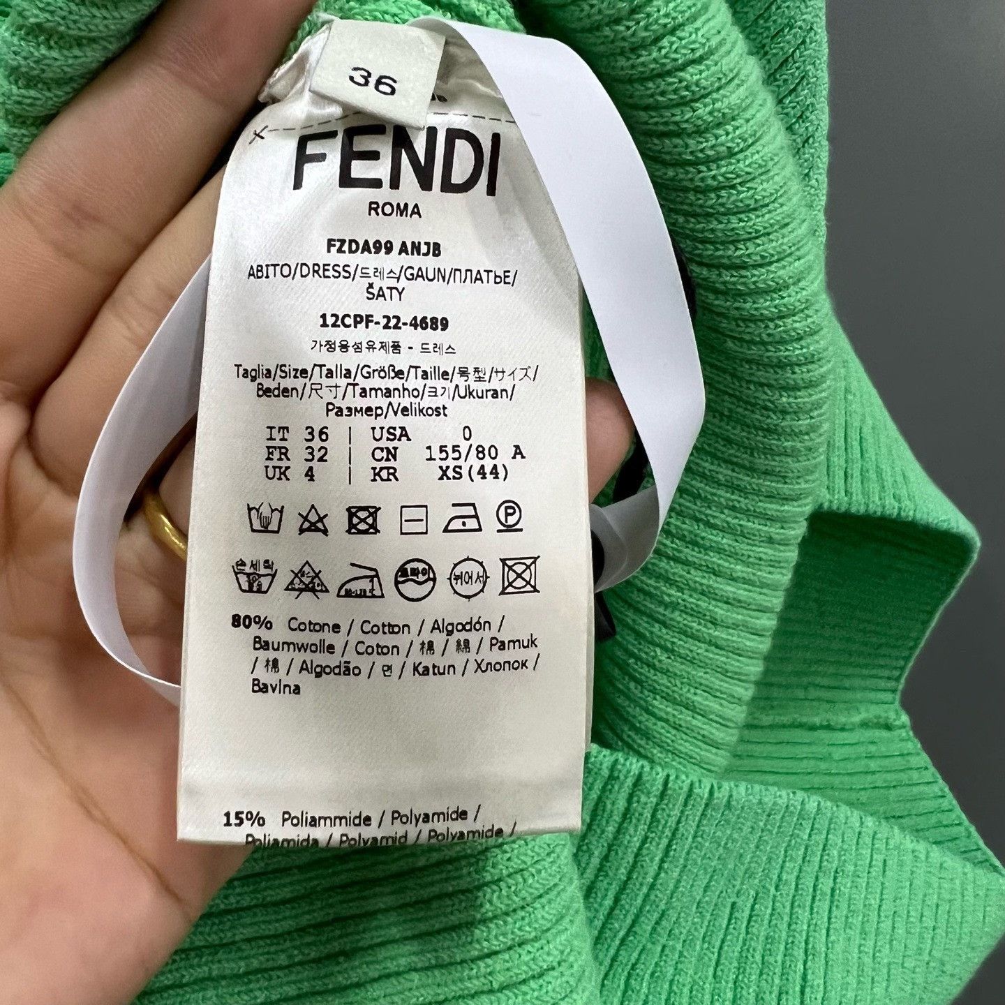 Fendi Fendi Green Ribbed Knit Mini Dress Size IT 36 Size XS / US 0-2 / IT 36-38 - 6 Thumbnail