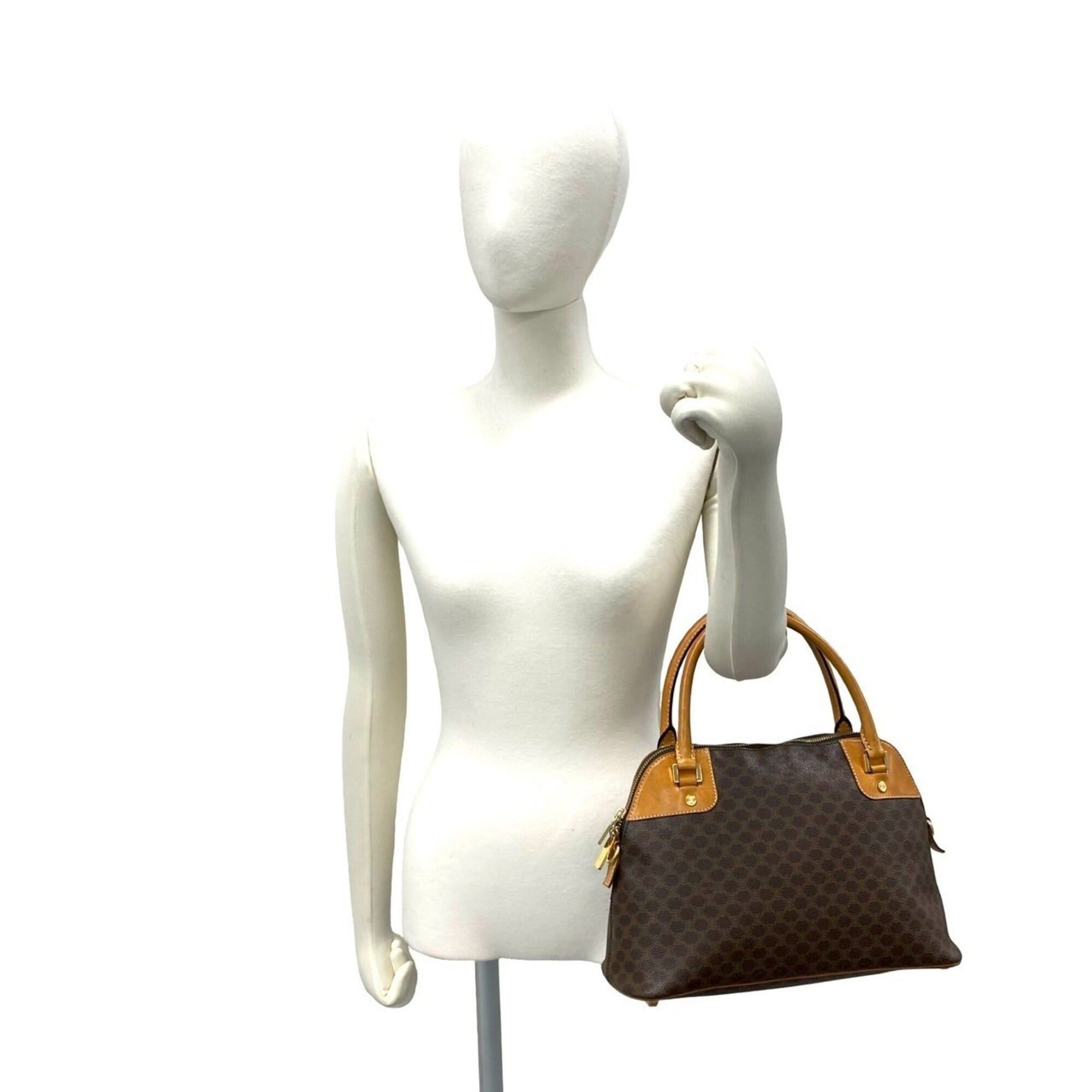 Celine CELINE Vintage Macadam Blazon Triomphe Leather Handbag Mini Boston Bag Brown 13880 Size ONE SIZE - 2 Thumbnail