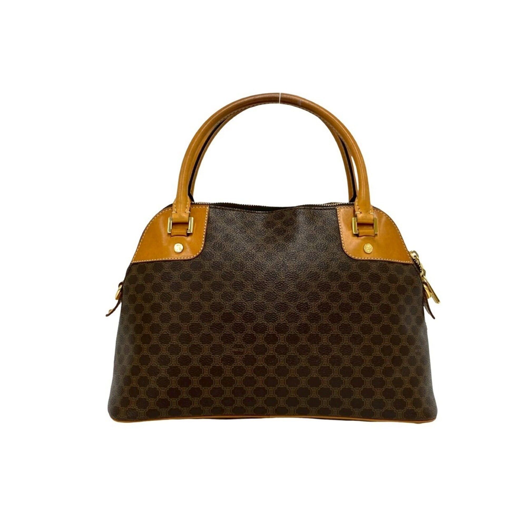 Celine CELINE Vintage Macadam Blazon Triomphe Leather Handbag Mini Boston Bag Brown 13880 Size ONE SIZE - 3 Thumbnail