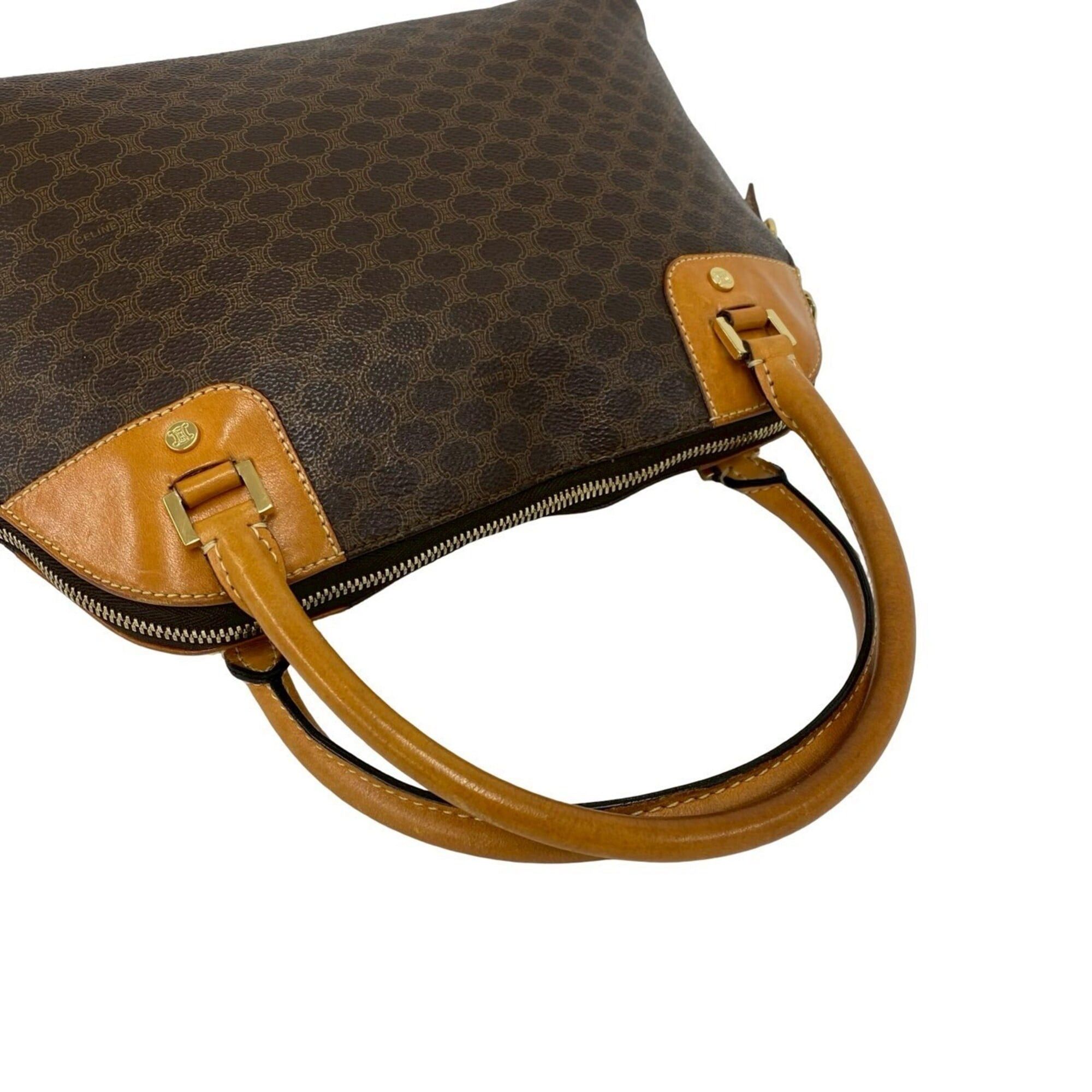 Celine CELINE Vintage Macadam Blazon Triomphe Leather Handbag Mini Boston Bag Brown 13880 Size ONE SIZE - 4 Thumbnail