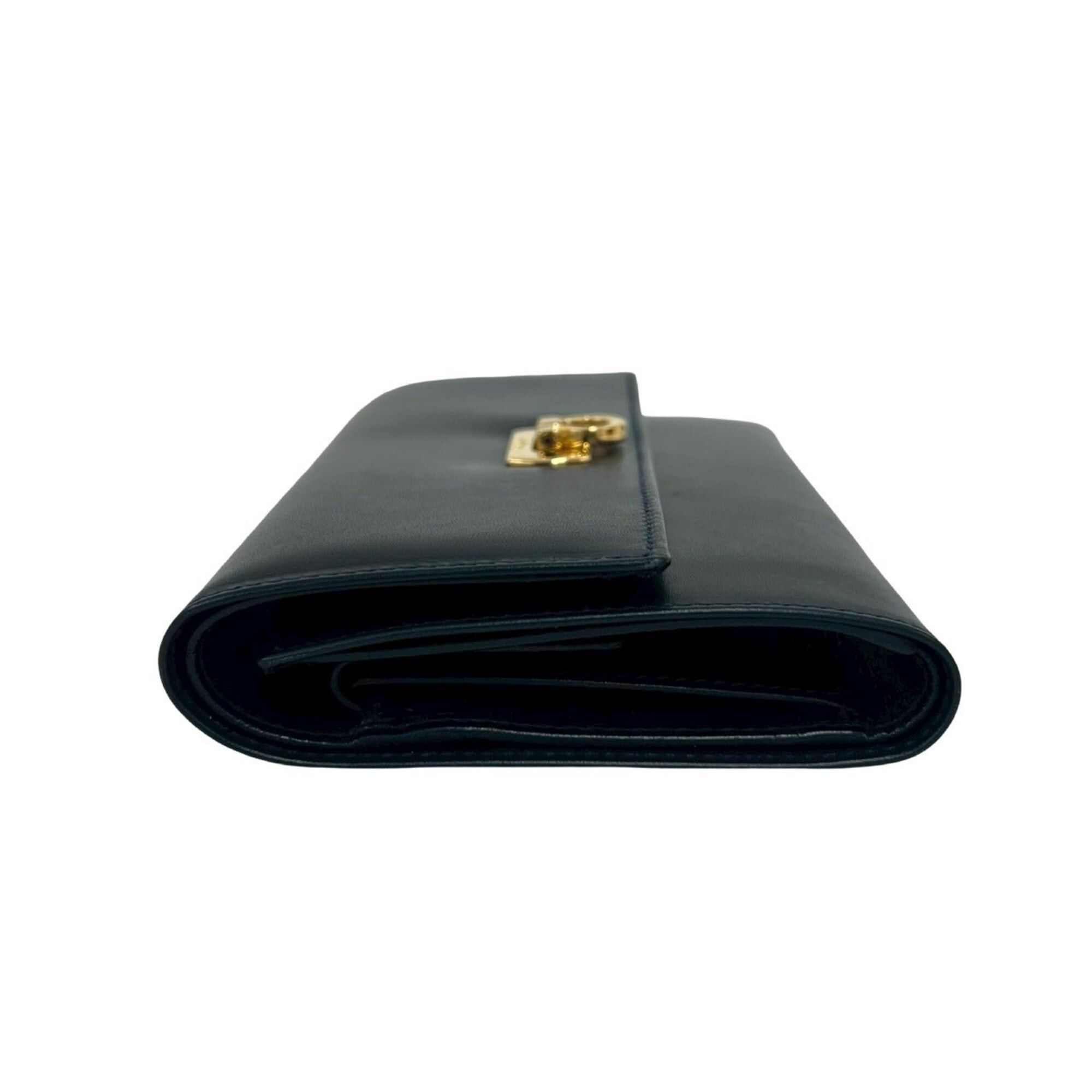 Salvatore Ferragamo Salvatore Ferragamo Gancini hardware leather trifold wallet, navy, 26883 Size ONE SIZE - 4 Thumbnail