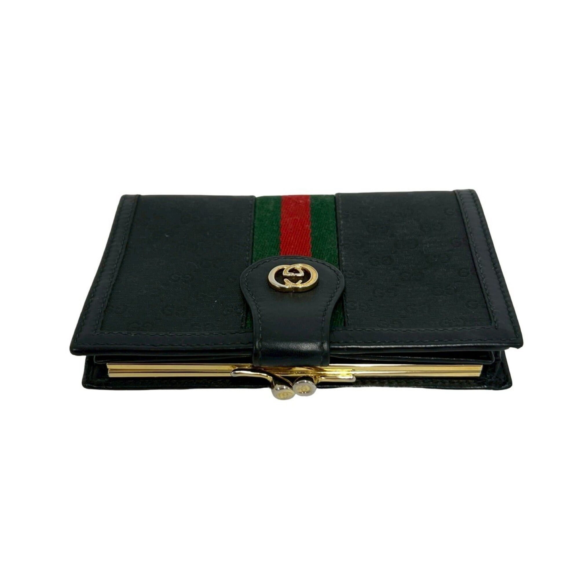 Gucci GUCCI Old Gucci Sherry Line Micro GG Logo Hardware Leather Bi-fold Wallet Black 33588 Size ONE SIZE - 3 Thumbnail