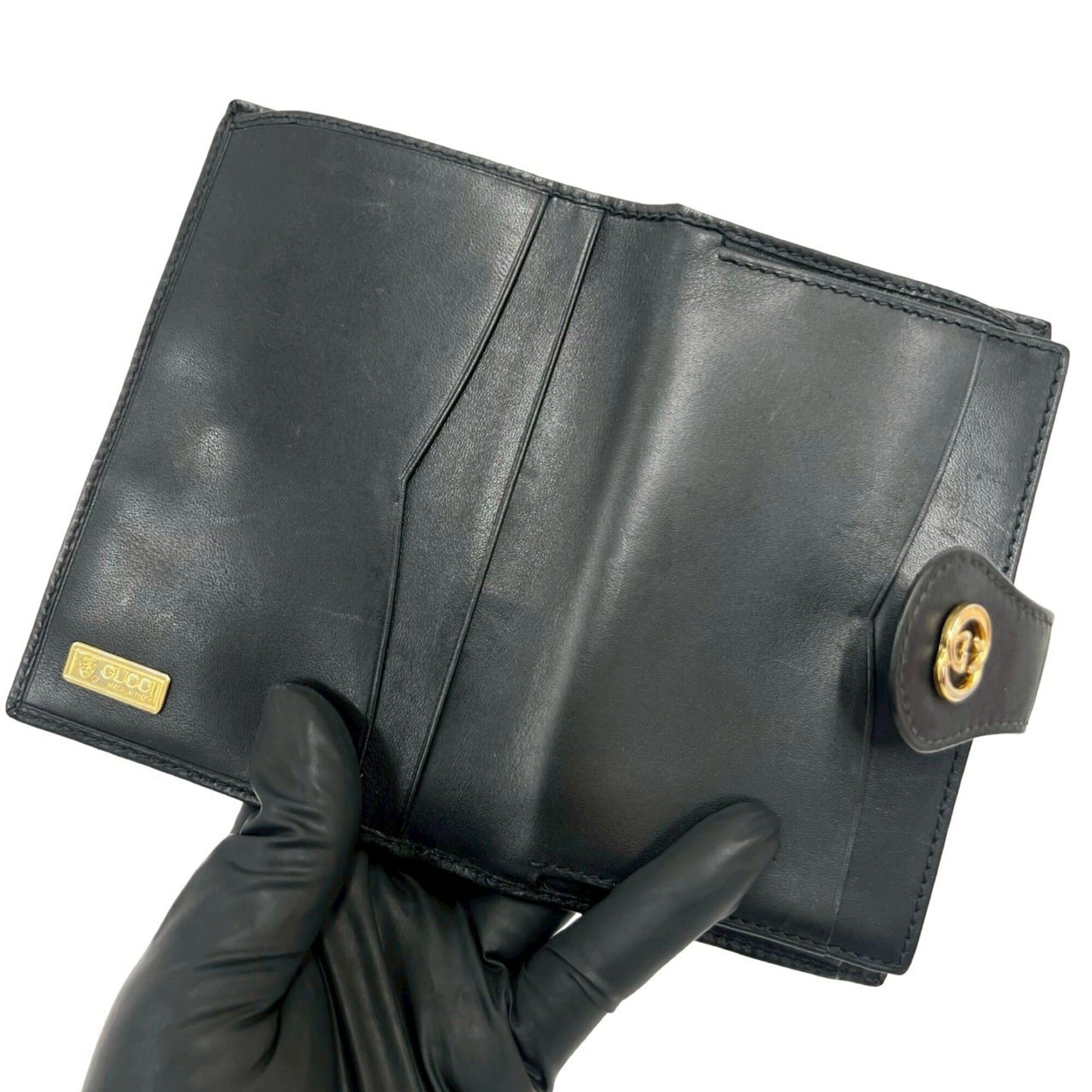 Gucci GUCCI Old Gucci Sherry Line Micro GG Logo Hardware Leather Bi-fold Wallet Black 33588 Size ONE SIZE - 7 Thumbnail