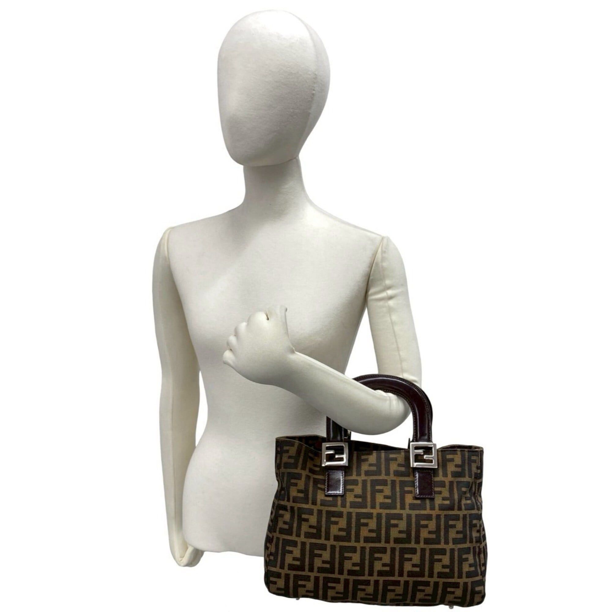 Fendi FENDI Vintage Zucca FF Logo Hardware Canvas Leather Genuine Handbag Mini Tote Bag Brown 90350 Size ONE SIZE - 2 Thumbnail