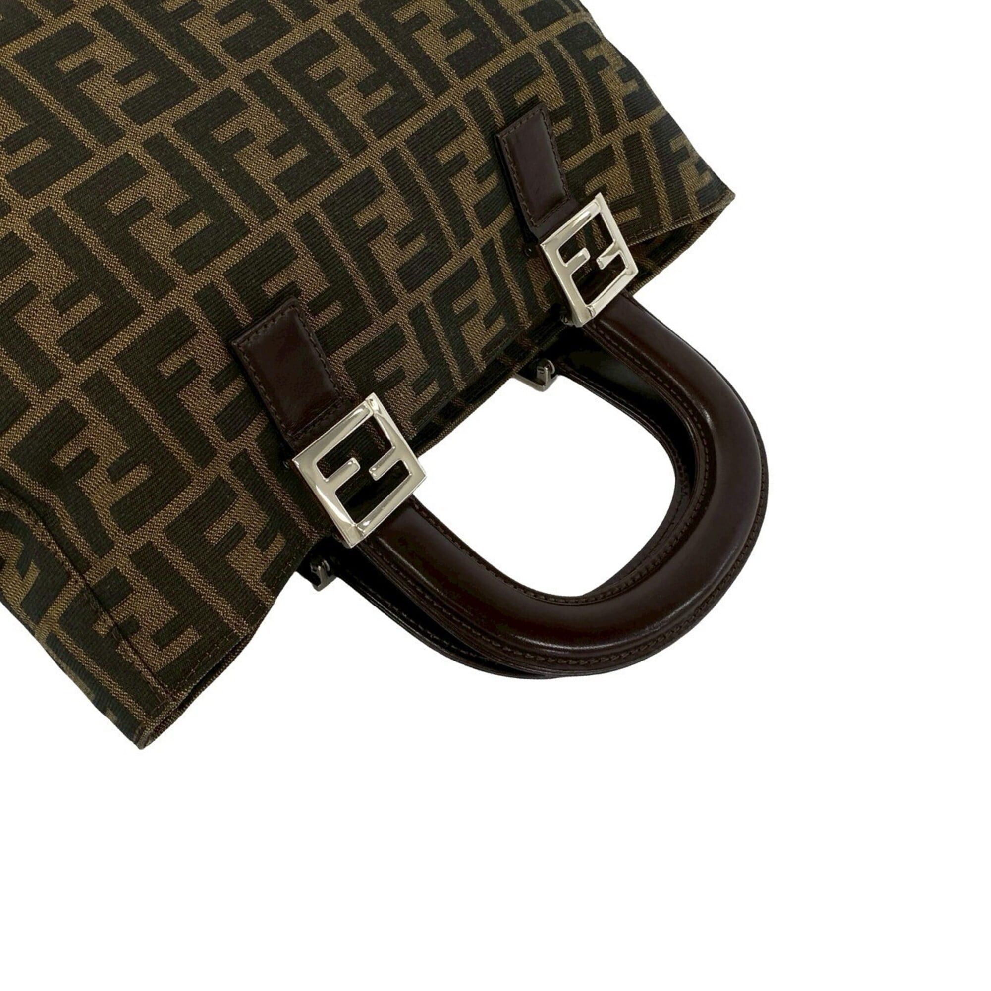 Fendi FENDI Vintage Zucca FF Logo Hardware Canvas Leather Genuine Handbag Mini Tote Bag Brown 90350 Size ONE SIZE - 4 Thumbnail