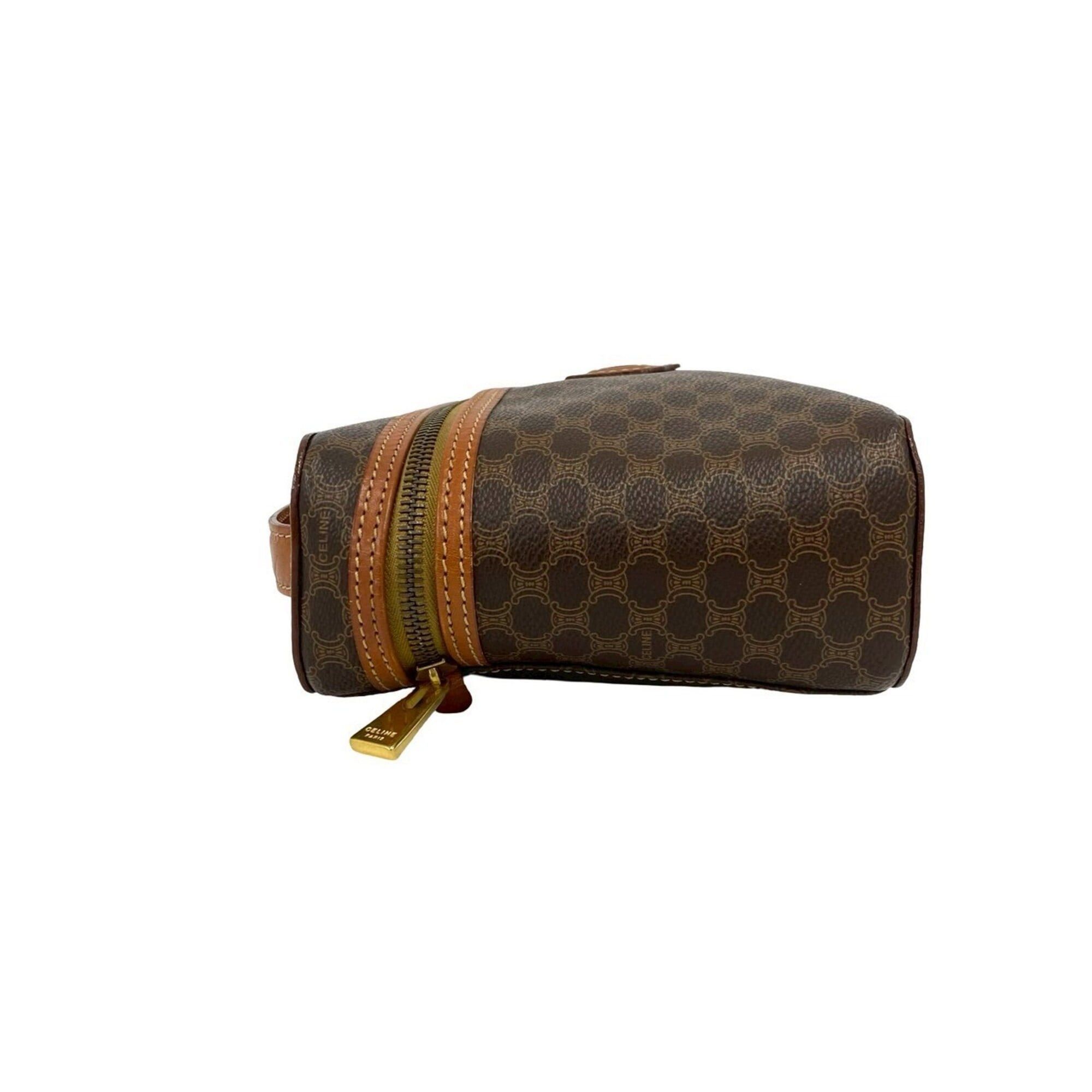 Celine CELINE Vintage Macadam Blazon Triomphe Pattern Logo Leather Handbag Vanity Bag Brown 22693 Size ONE SIZE - 5 Thumbnail