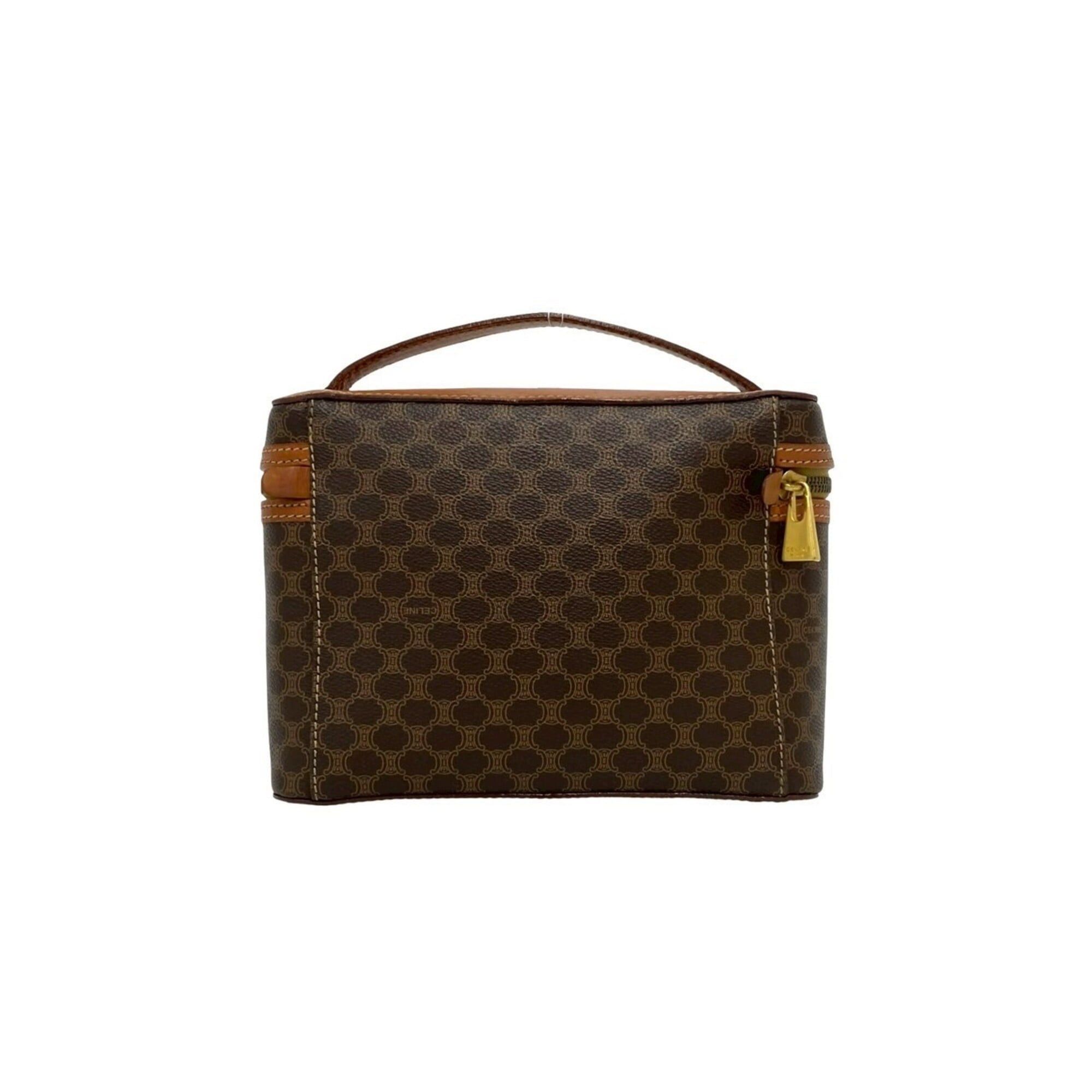 Celine CELINE Vintage Macadam Blazon Triomphe Pattern Logo Leather Handbag Vanity Bag Brown 22693 Size ONE SIZE - 3 Thumbnail