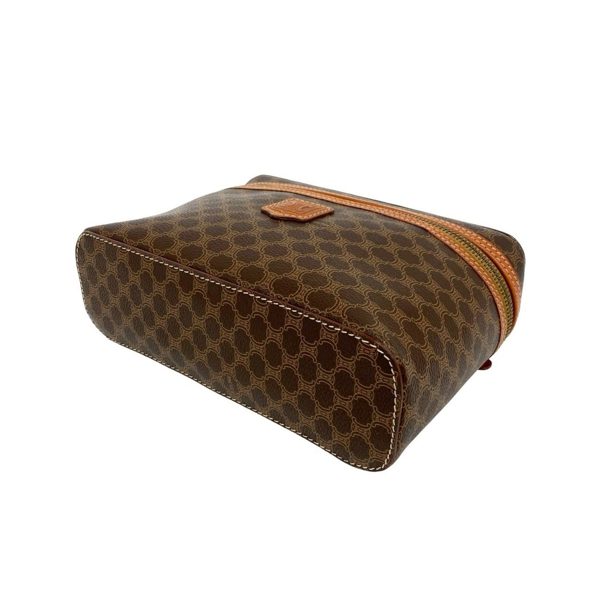 Celine CELINE Vintage Macadam Blazon Triomphe Pattern Logo Leather Handbag Vanity Bag Brown 22693 Size ONE SIZE - 8 Thumbnail