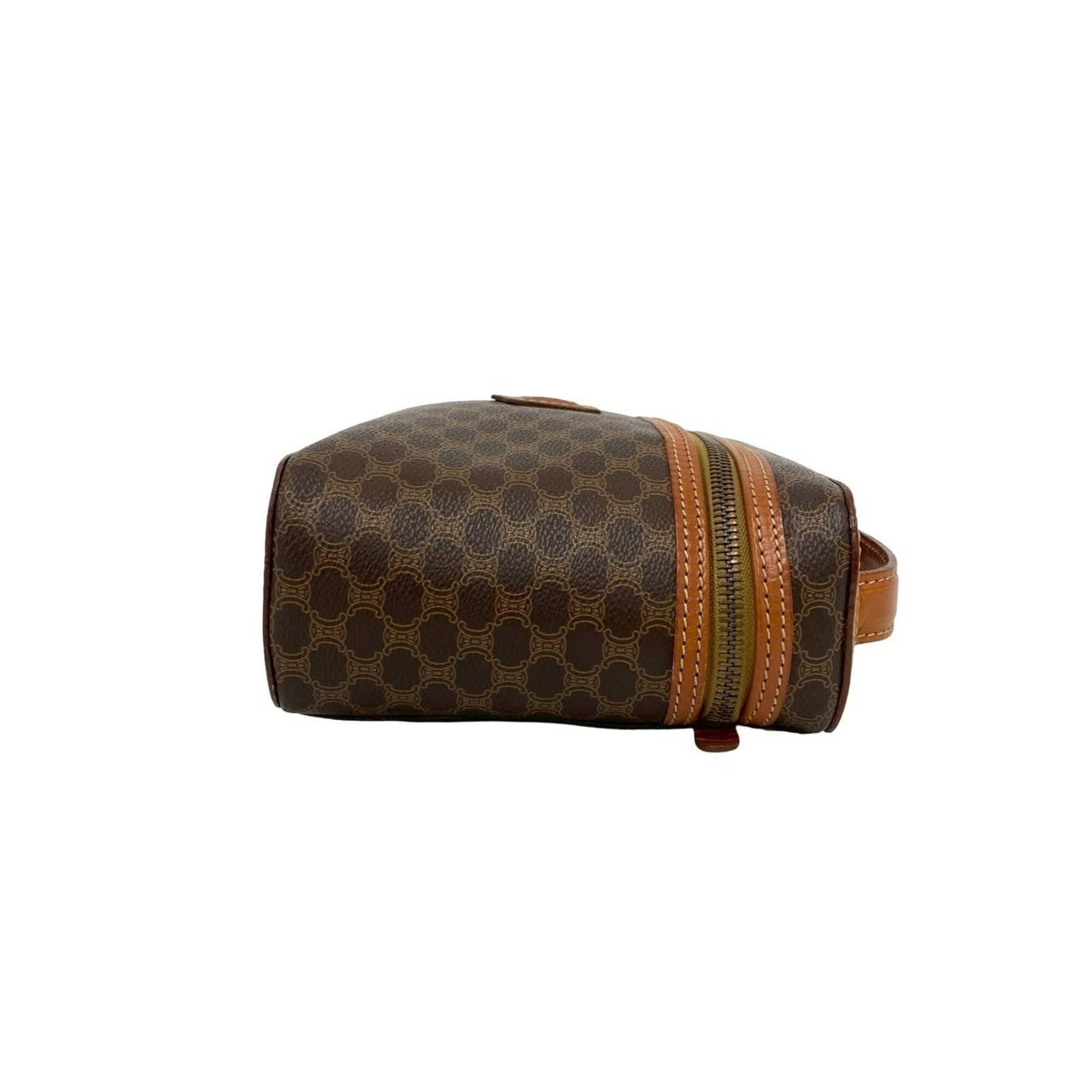 Celine CELINE Vintage Macadam Blazon Triomphe Pattern Logo Leather Handbag Vanity Bag Brown 22693 Size ONE SIZE - 6 Thumbnail