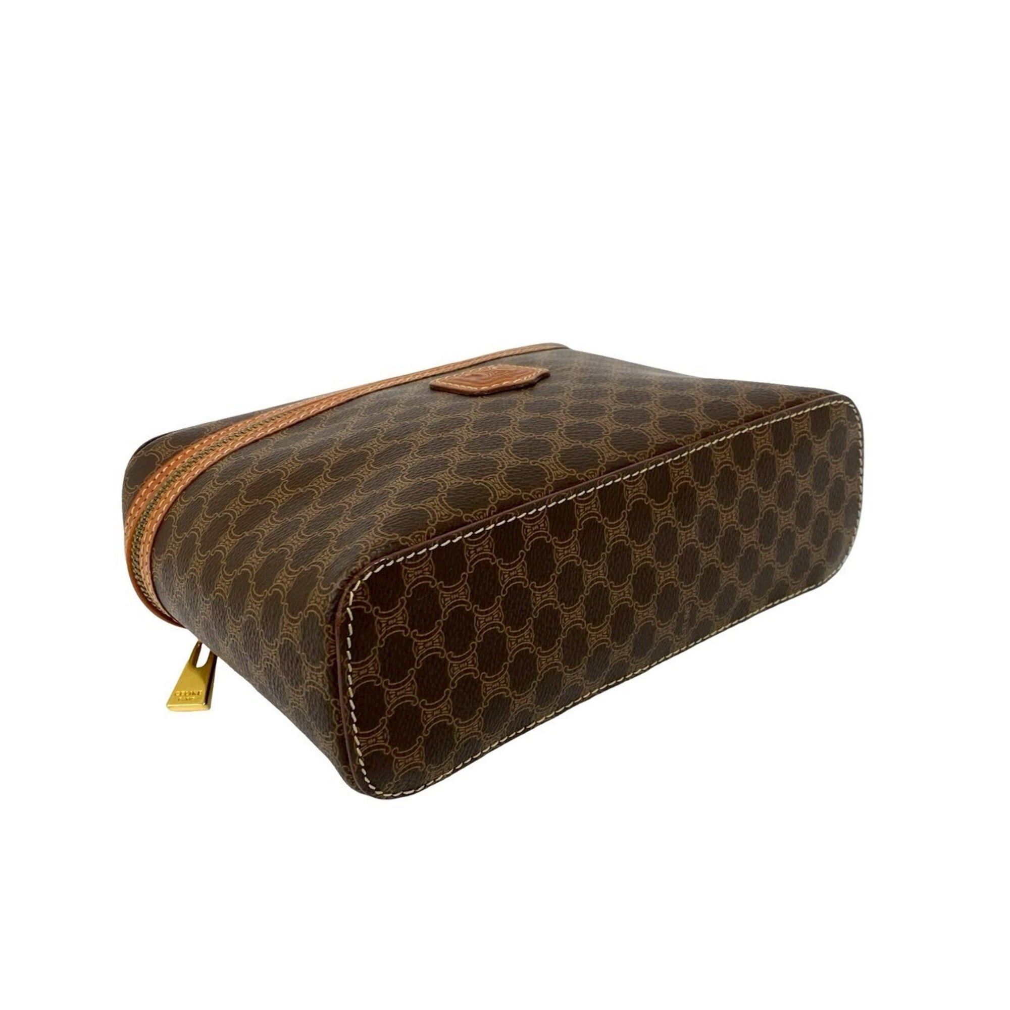 Celine CELINE Vintage Macadam Blazon Triomphe Pattern Logo Leather Handbag Vanity Bag Brown 22693 Size ONE SIZE - 7 Thumbnail