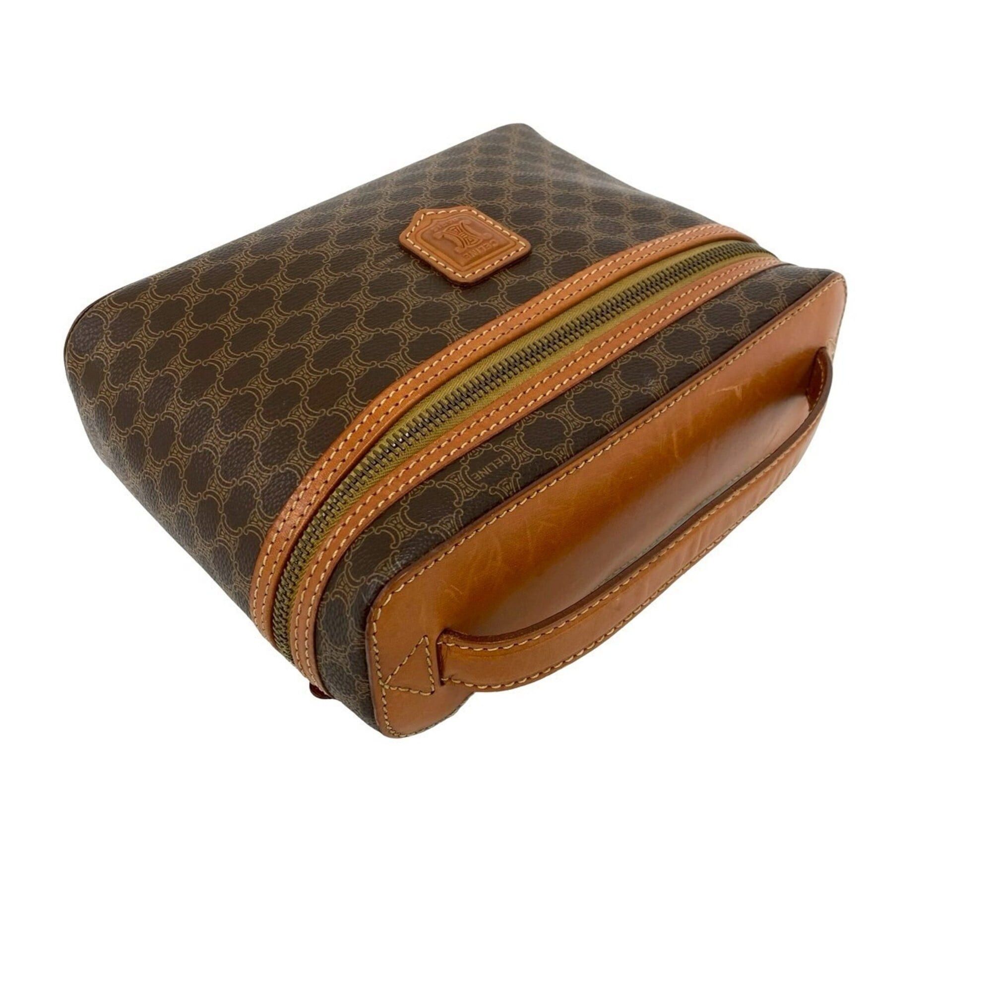 Celine CELINE Vintage Macadam Blazon Triomphe Pattern Logo Leather Handbag Vanity Bag Brown 22693 Size ONE SIZE - 4 Thumbnail