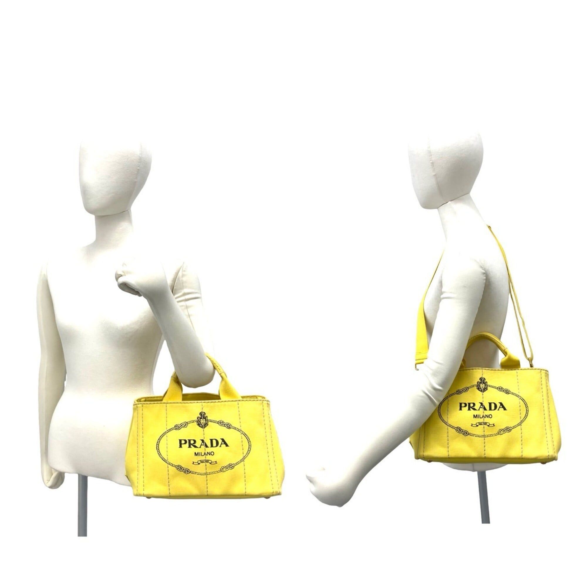 Prada PRADA Canapa 2-way Logo Canvas Shoulder Bag/Handbag/Mini Tote Bag, Yellow, 47951 Size ONE SIZE - 2 Thumbnail