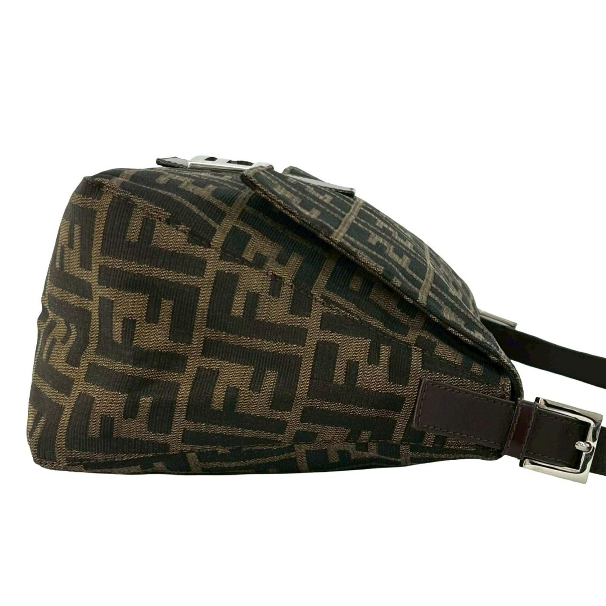 Fendi FENDI Mamma Bucket Zucca FF Logo Pattern Canvas Leather Semi-Shoulder Bag Handbag Brown 27981 Size ONE SIZE - 6 Thumbnail
