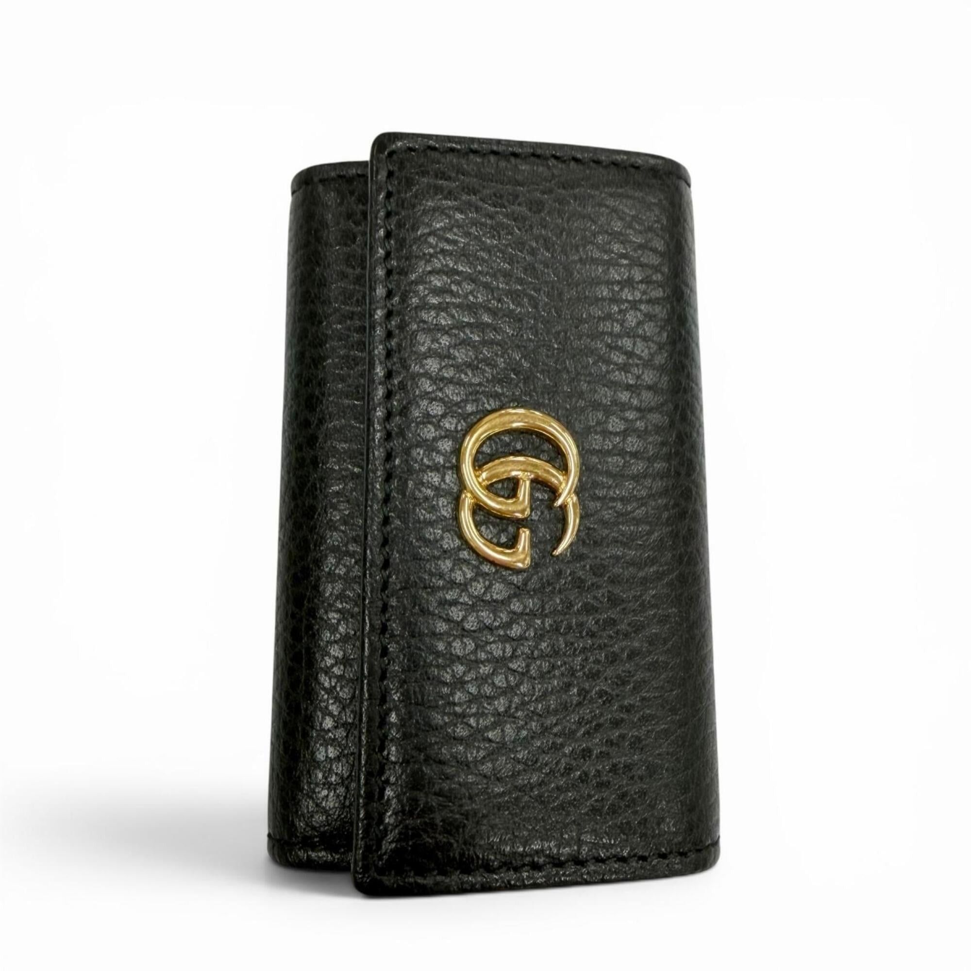 Gucci GUCCI 456118 Leather Double G 6-Key Case, Black with Gold Hardware, Made in Italy, Men's/Women's, Comes Box and Dust Bag. Size ONE SIZE - 3 Thumbnail