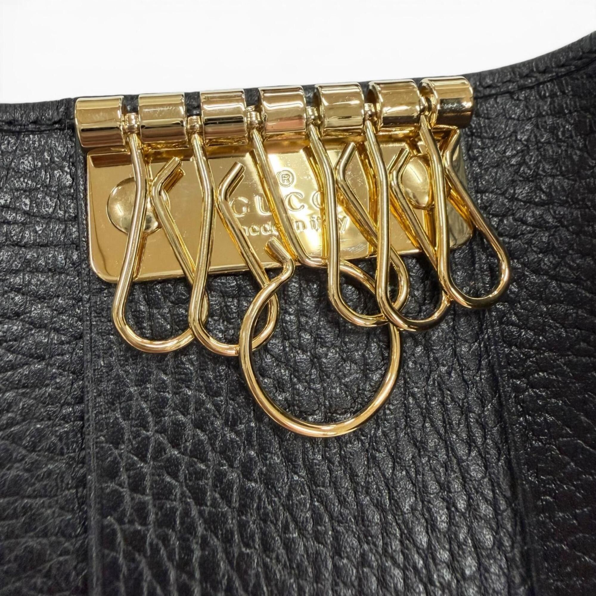 Gucci GUCCI 456118 Leather Double G 6-Key Case, Black with Gold Hardware, Made in Italy, Men's/Women's, Comes Box and Dust Bag. Size ONE SIZE - 9 Thumbnail