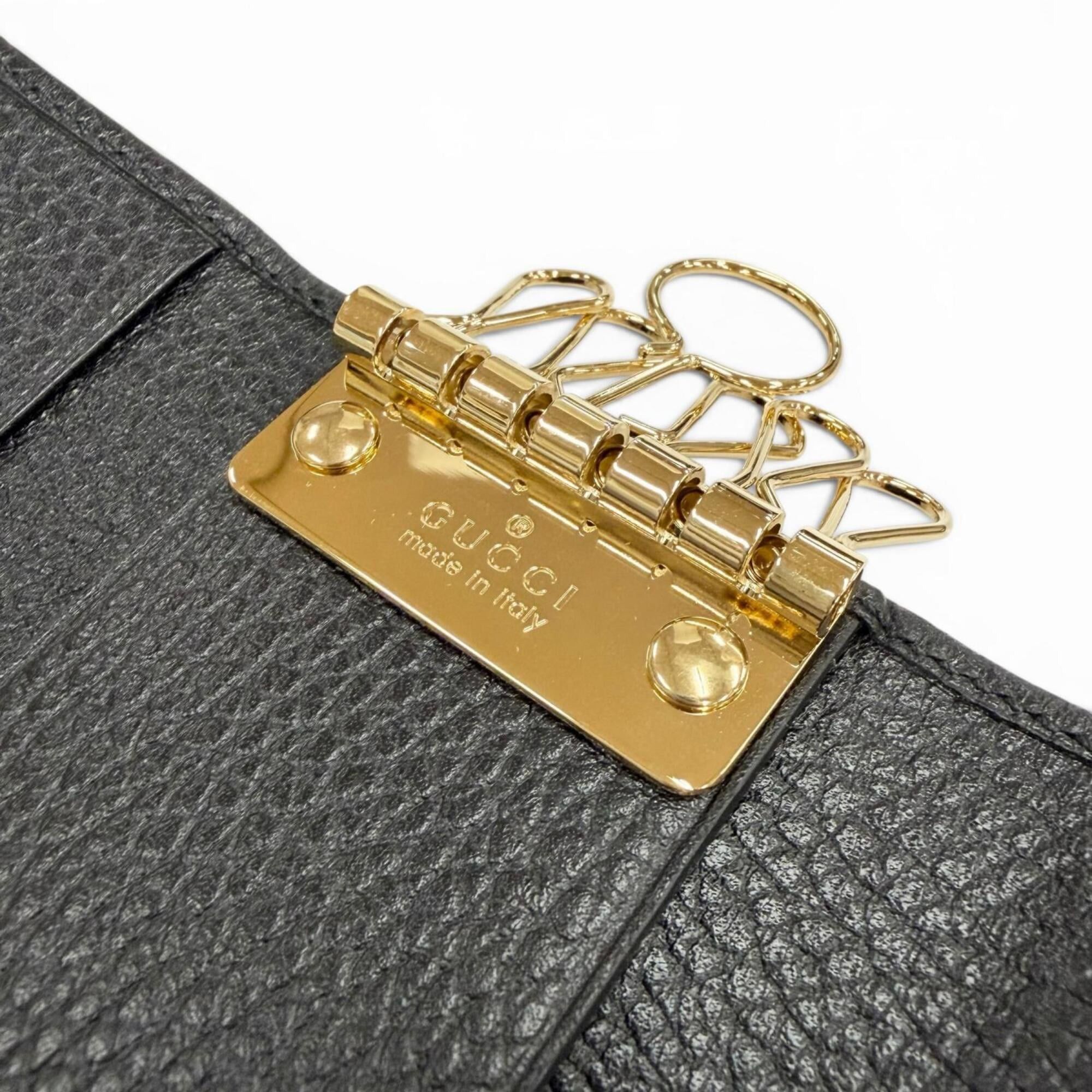 Gucci GUCCI 456118 Leather Double G 6-Key Case, Black with Gold Hardware, Made in Italy, Men's/Women's, Comes Box and Dust Bag. Size ONE SIZE - 10 Thumbnail