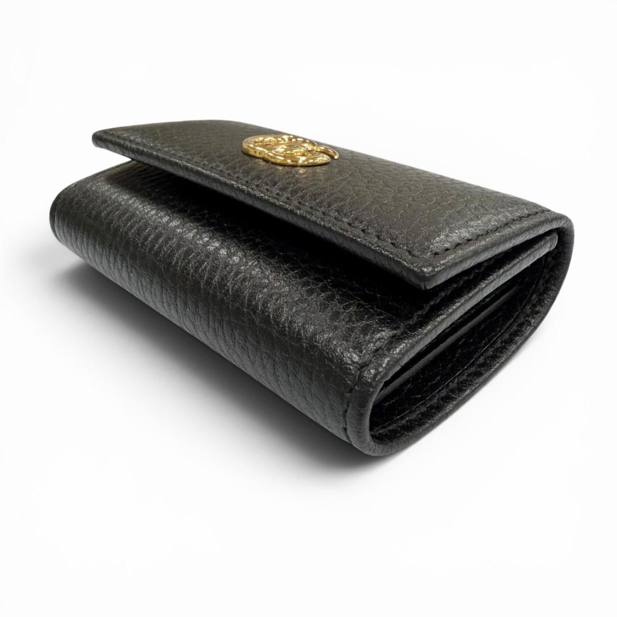 Gucci GUCCI 456118 Leather Double G 6-Key Case, Black with Gold Hardware, Made in Italy, Men's/Women's, Comes Box and Dust Bag. Size ONE SIZE - 5 Thumbnail