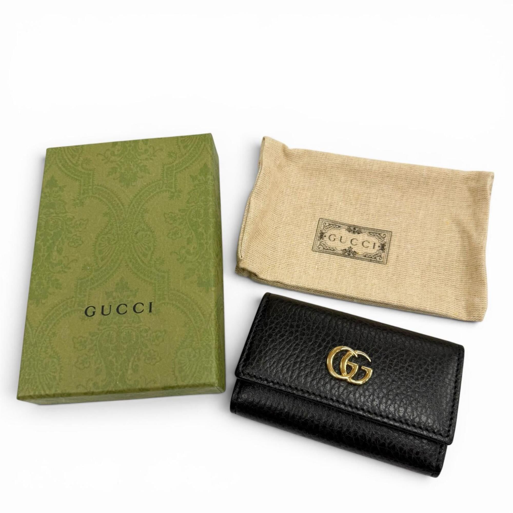 Gucci GUCCI 456118 Leather Double G 6-Key Case, Black with Gold Hardware, Made in Italy, Men's/Women's, Comes Box and Dust Bag. Size ONE SIZE - 2 Thumbnail