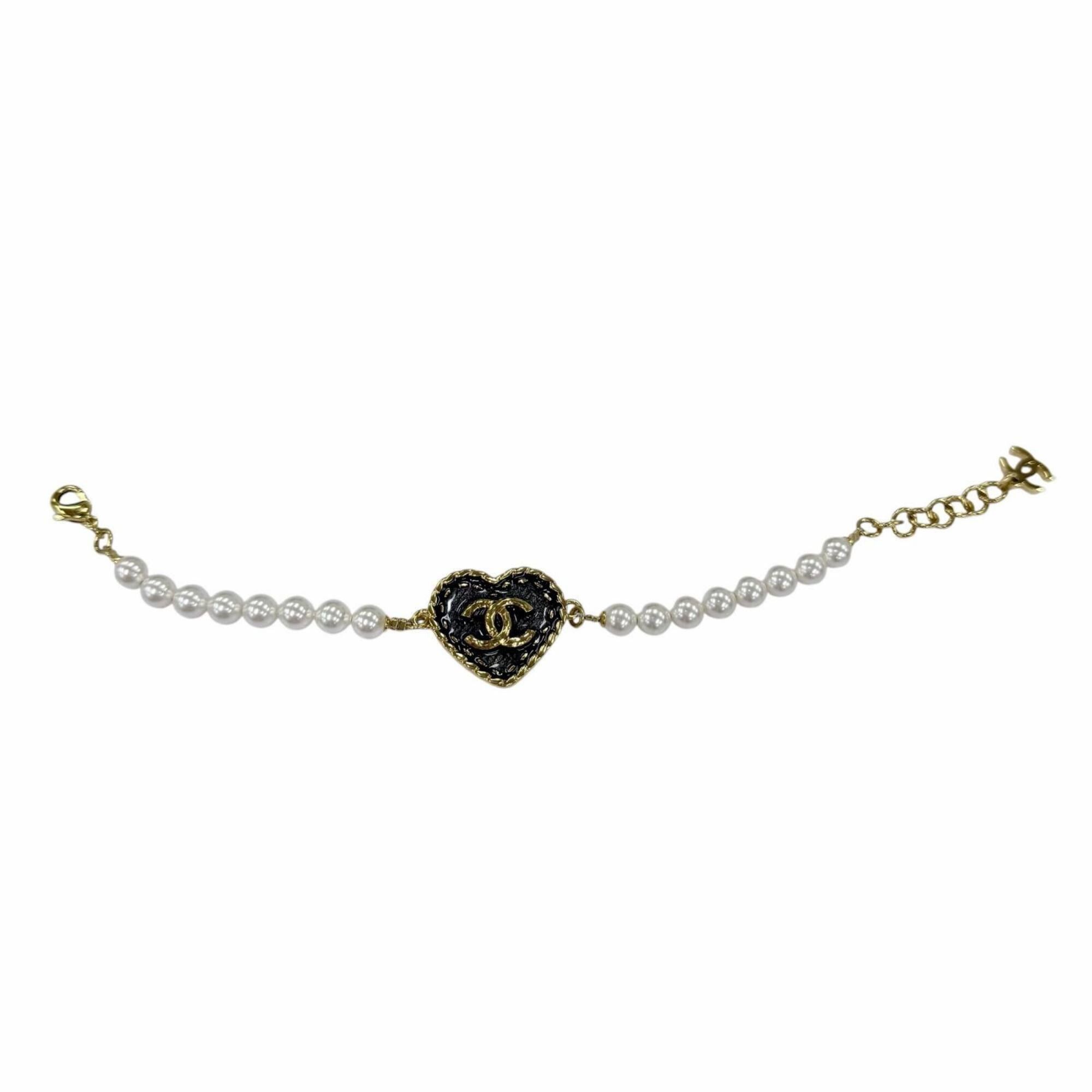 Chanel CHANEL (2024 model) I24P Coco Mark Heart Faux Pearl Denim Design Bracelet, Gold, Made in Italy, Women's. Size ONE SIZE - 3 Thumbnail