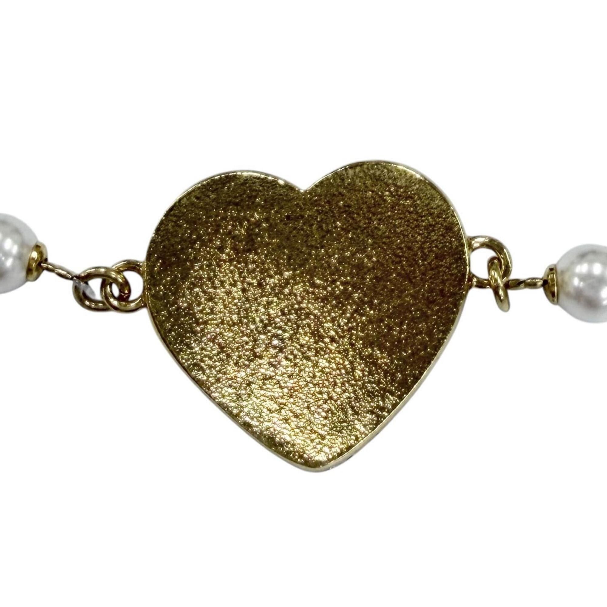 Chanel CHANEL (2024 model) I24P Coco Mark Heart Faux Pearl Denim Design Bracelet, Gold, Made in Italy, Women's. Size ONE SIZE - 5 Thumbnail