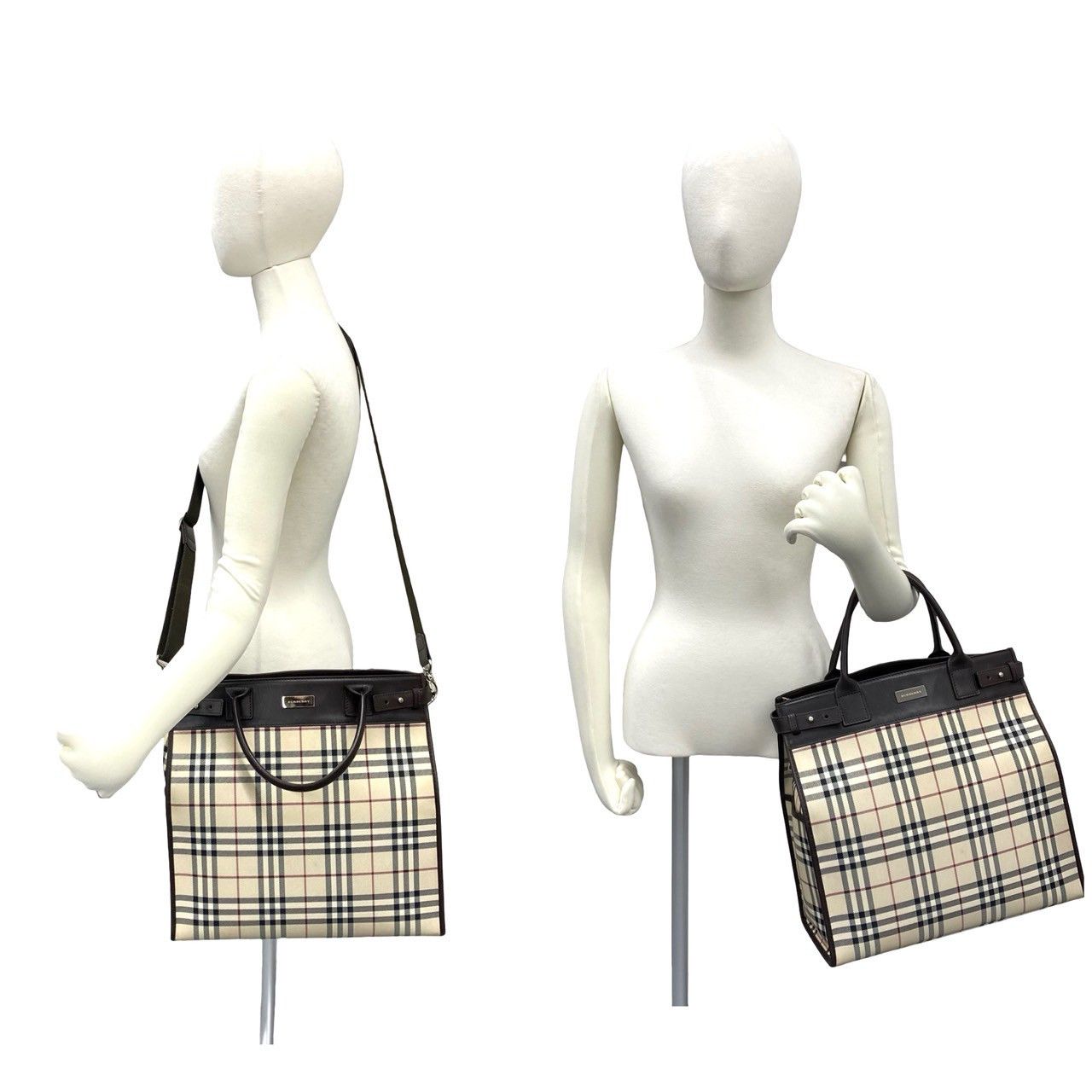 Burberry Burberry Burberry Check Canvas Leather 2way bag Leather Shoulder Bag DUTY FREE for USA Size ONE SIZE - 3 Thumbnail