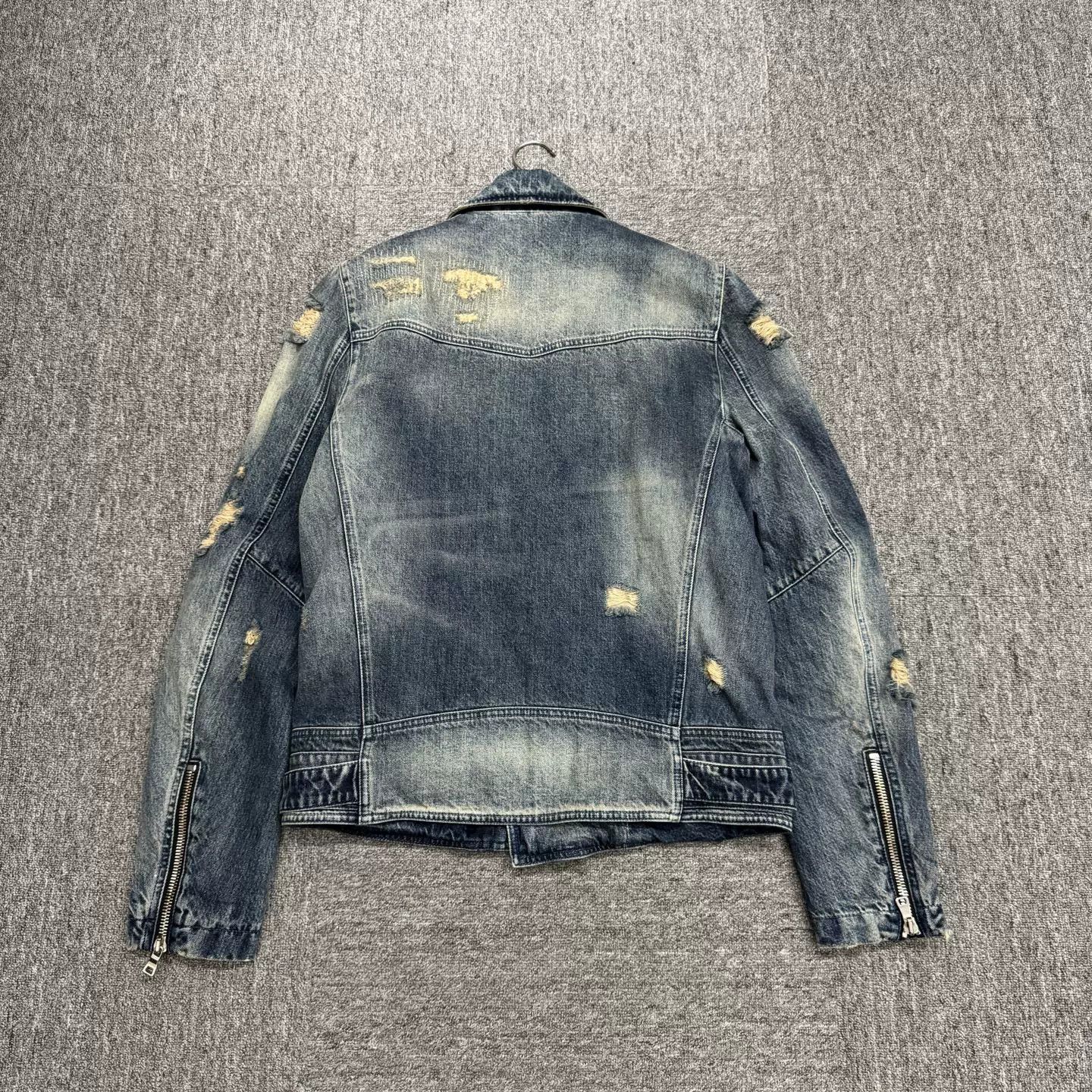 Balmain Balmain Distressed Denim Biker Jacket Size L Size US L / EU 52-54 / 3 - 6 Thumbnail