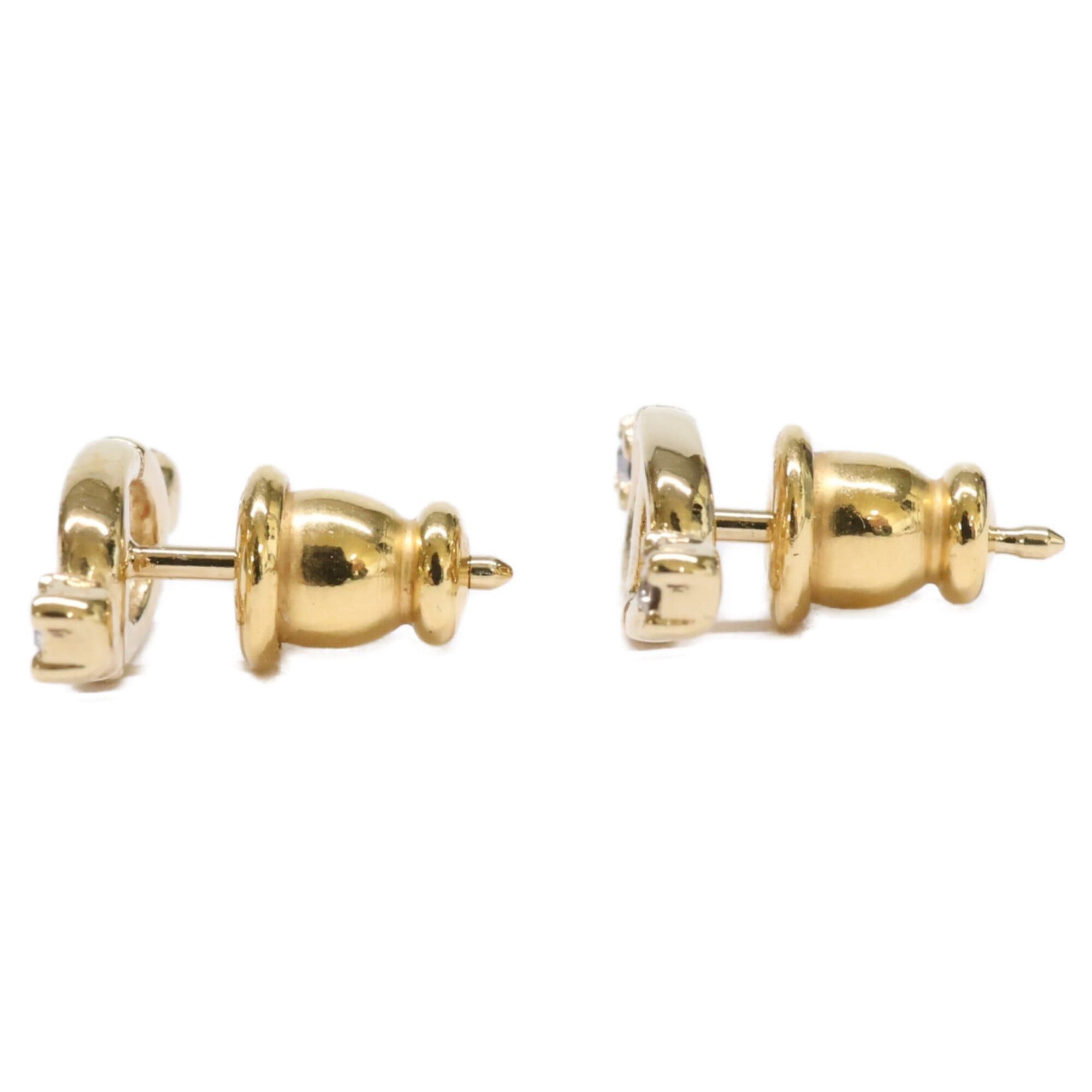 Dior Christian Dior CD Logo Rhinestone Stud Earrings, Gold Color, Women's Size ONE SIZE - 2 Thumbnail