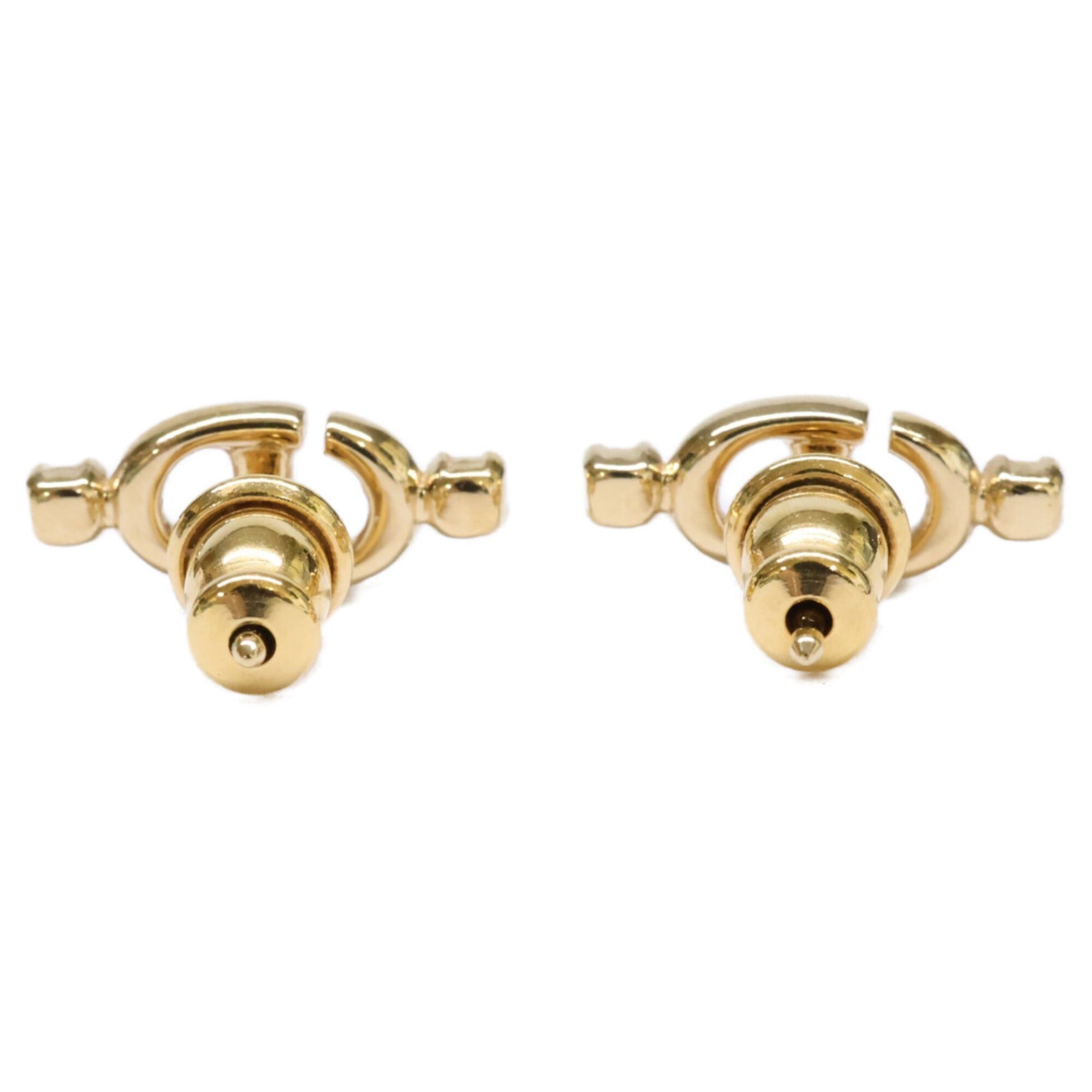 Dior Christian Dior CD Logo Rhinestone Stud Earrings, Gold Color, Women's Size ONE SIZE - 3 Thumbnail