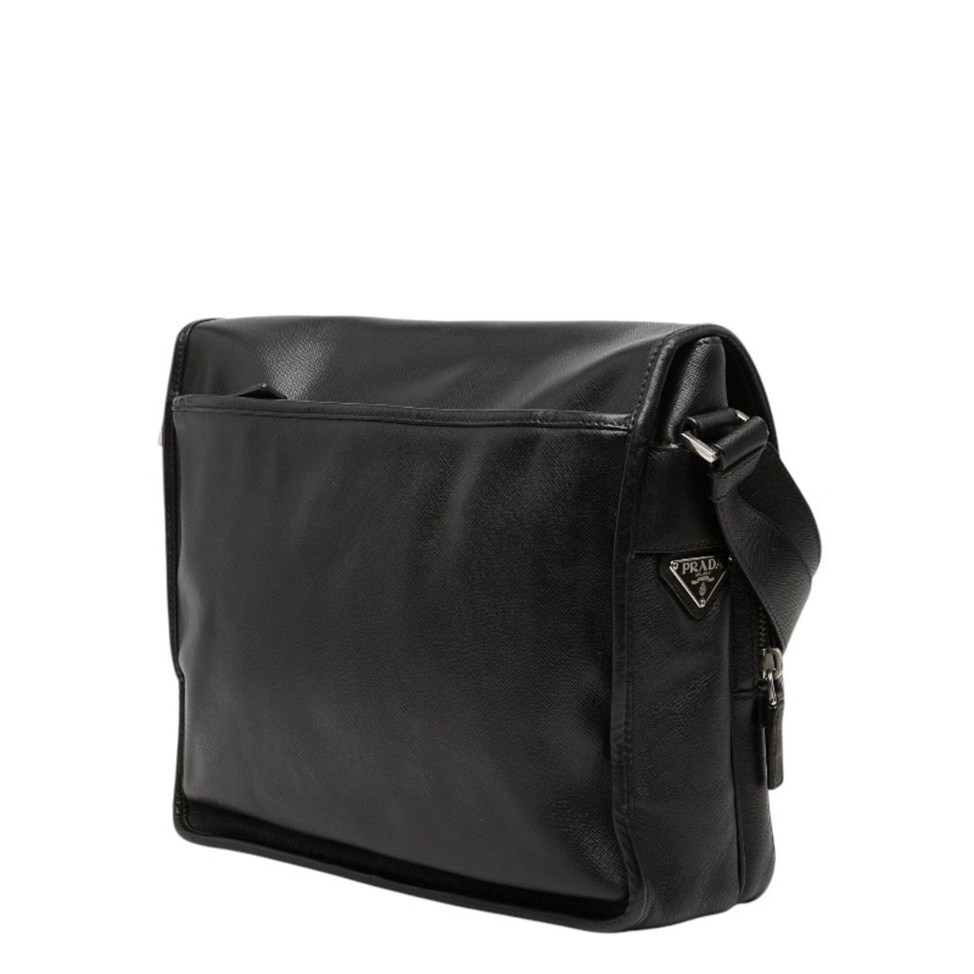 Prada Prada Triangle Logo Plate Shoulder Bag Messenger Black Saffiano Leather Women's PRADA Size ONE SIZE - 2 Thumbnail