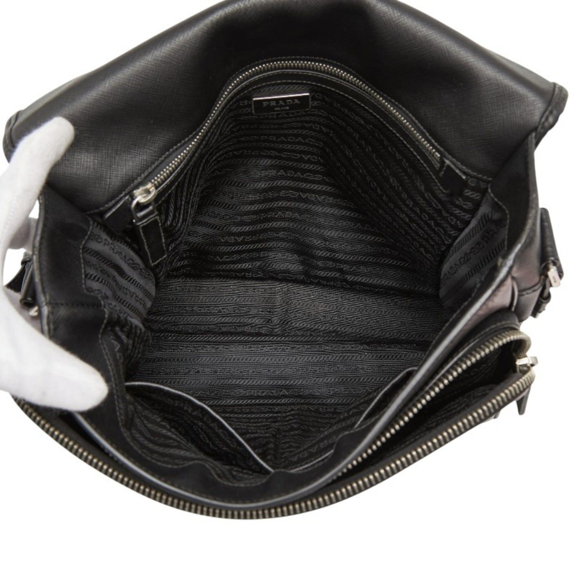 Prada Prada Triangle Logo Plate Shoulder Bag Messenger Black Saffiano Leather Women's PRADA Size ONE SIZE - 11 Thumbnail