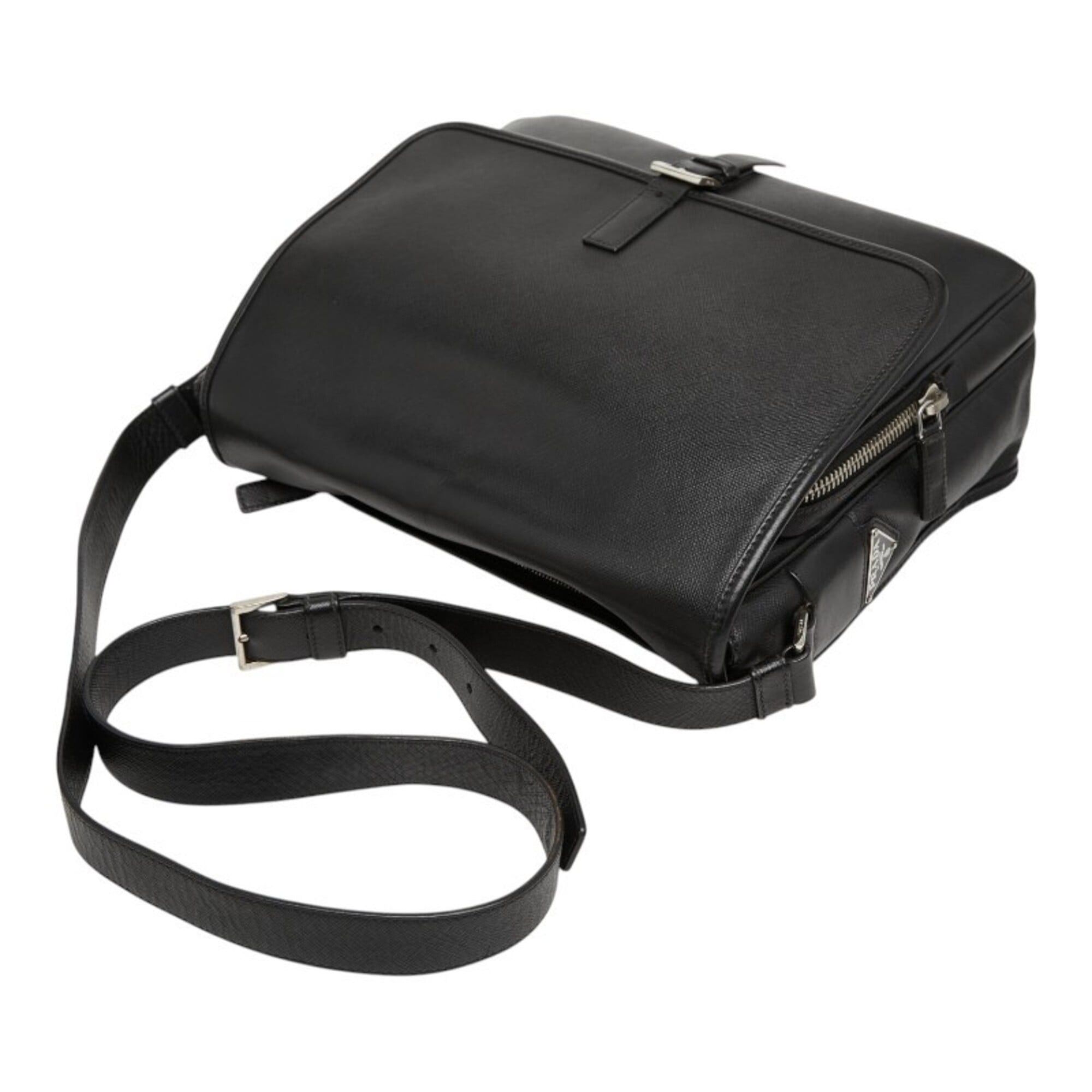 Prada Prada Triangle Logo Plate Shoulder Bag Messenger Black Saffiano Leather Women's PRADA Size ONE SIZE - 10 Thumbnail