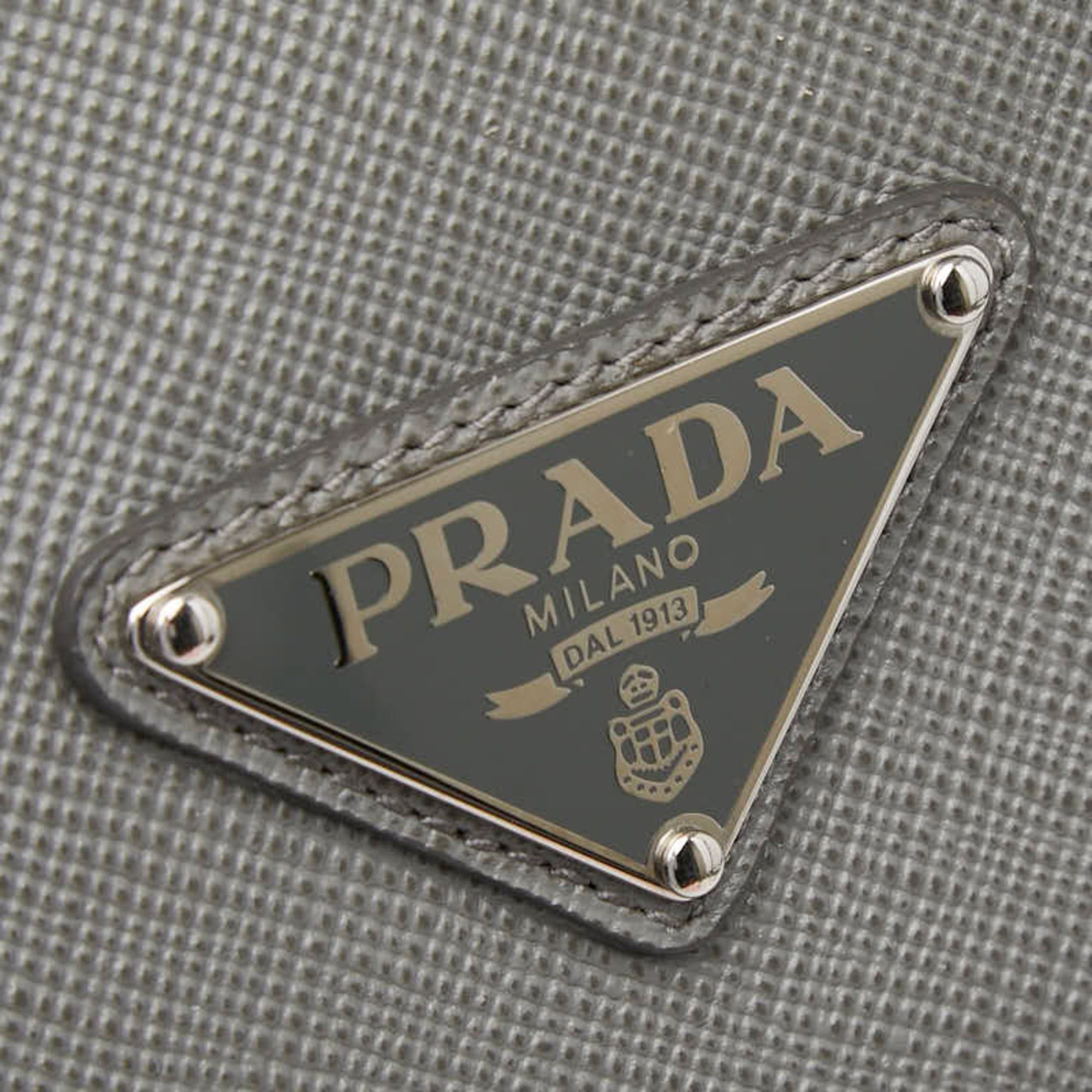 Prada Prada Triangle Logo Plate Tote Bag, Gray, Saffiano Leather, Cuir, Women's PRADA Size ONE SIZE - 9 Thumbnail