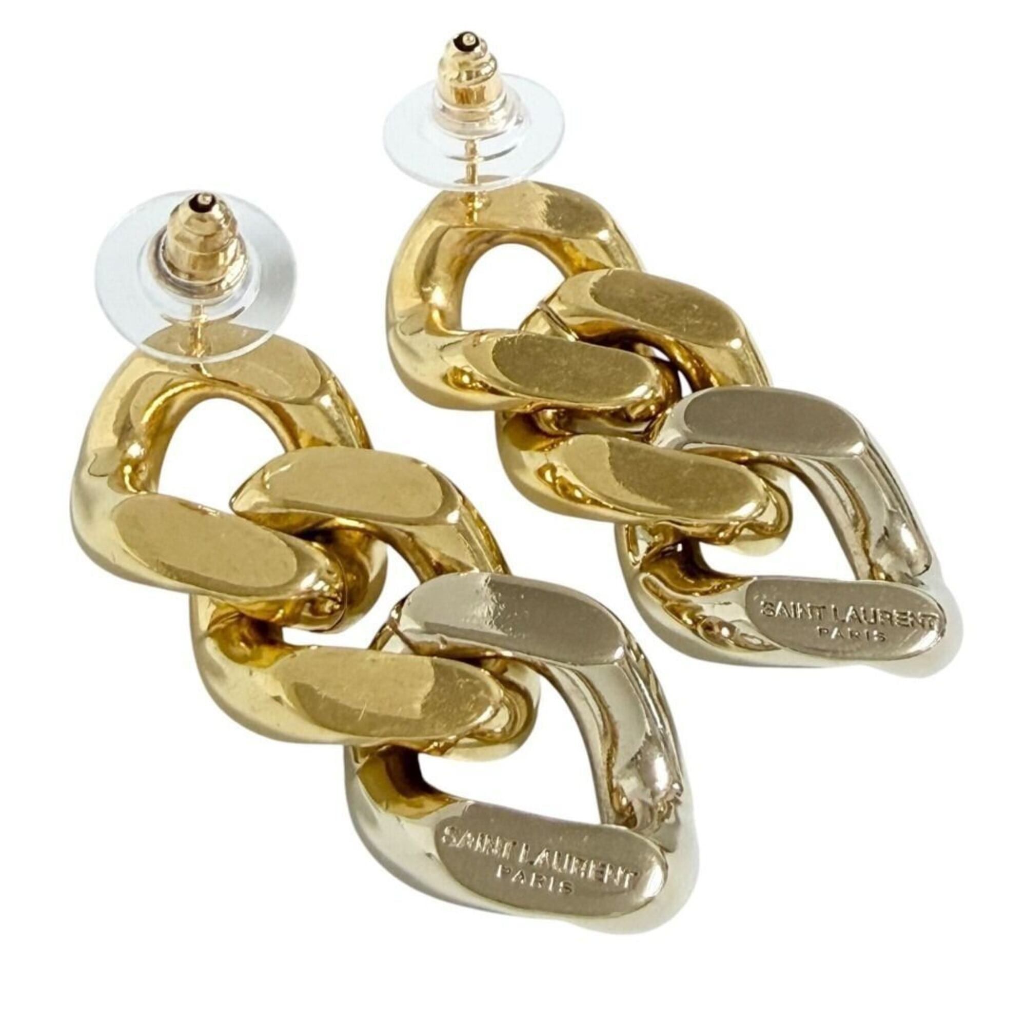 Yves Saint Laurent Yves Saint Laurent Saint Laurent women's chain drop earrings, gold, with aftermarket backings. Size ONE SIZE - 2 Thumbnail