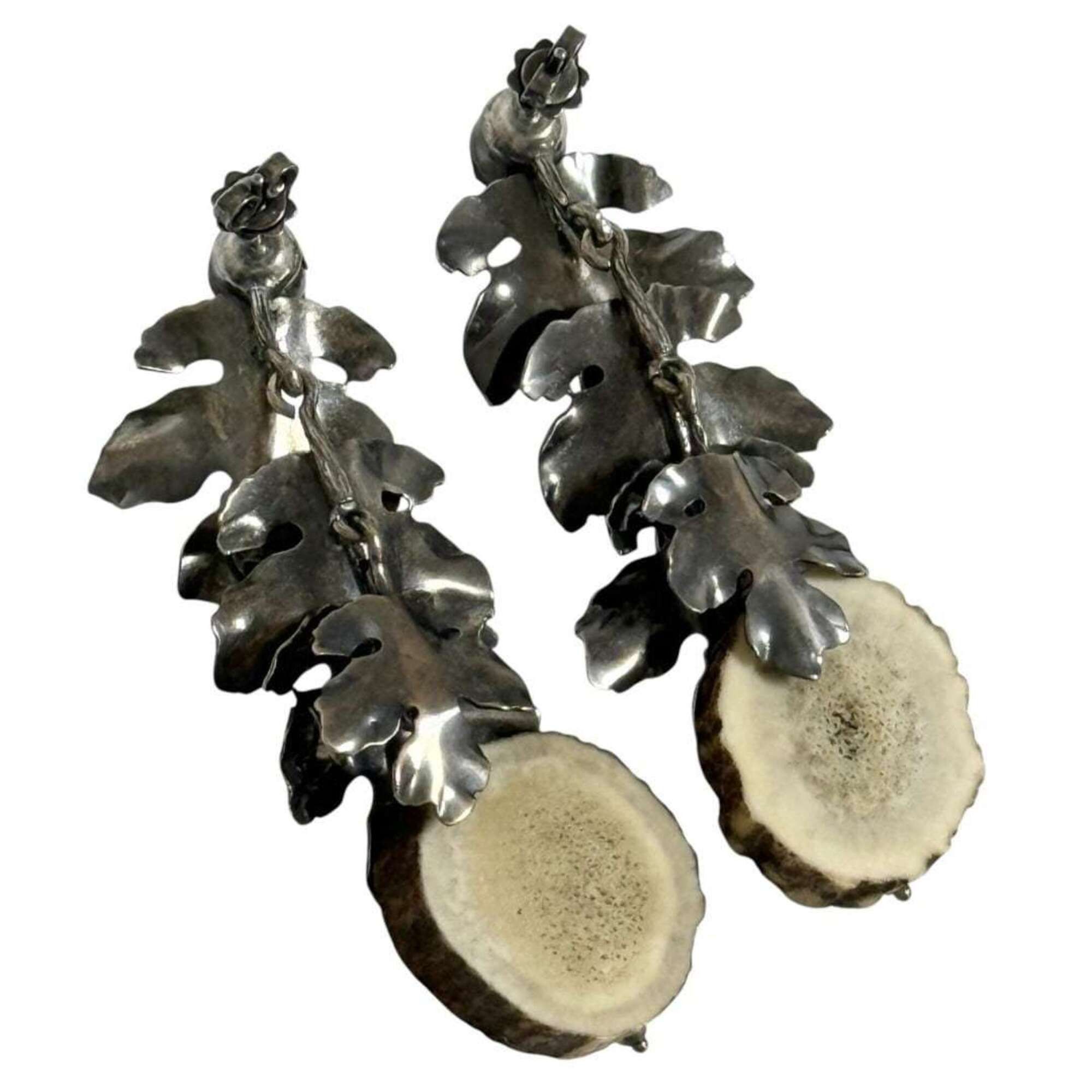 Bottega Veneta Bottega Veneta women's drop earrings, silver, oxidized finish, leaf design. Size ONE SIZE - 2 Thumbnail
