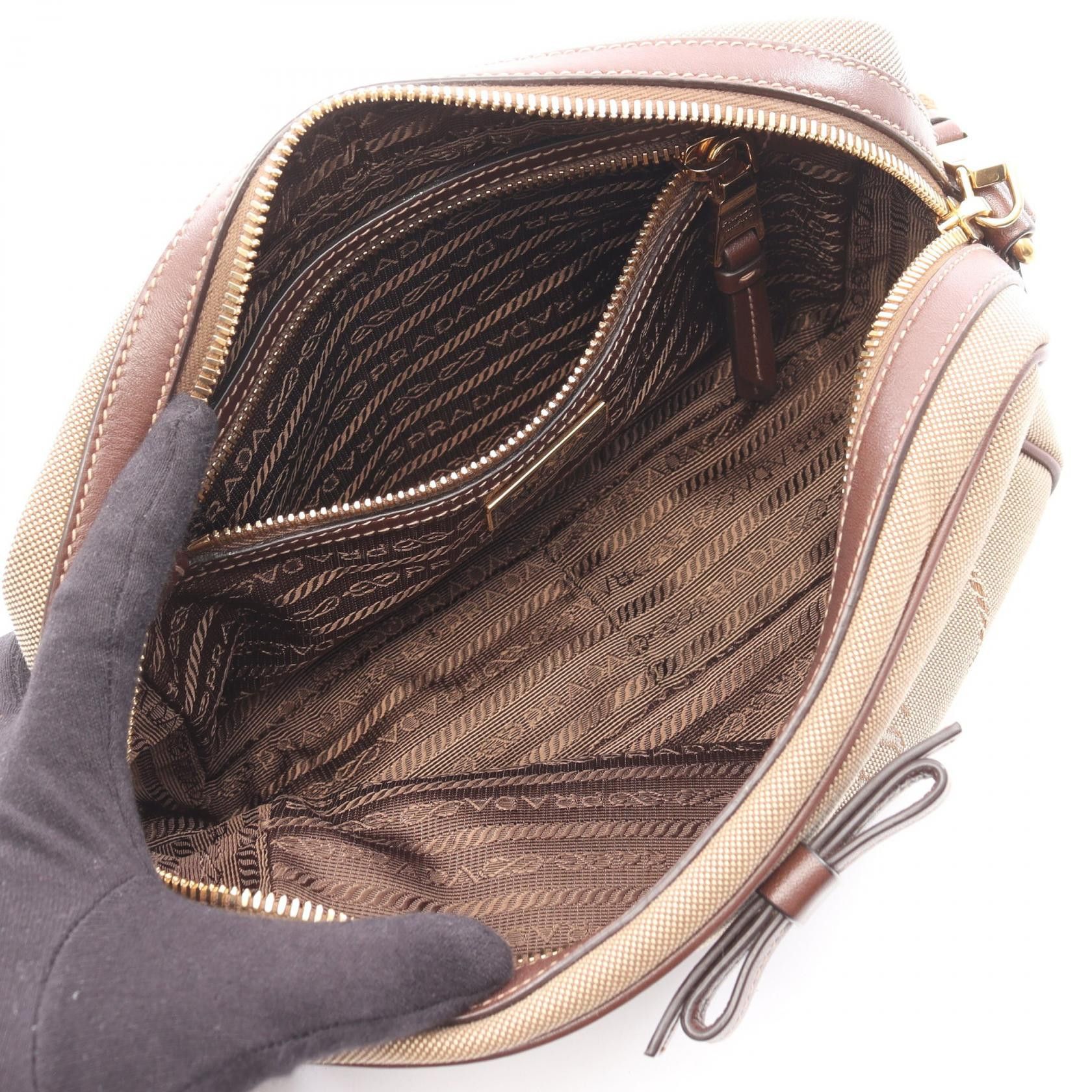 Prada Prada Prada LOGO JACQUARD Leather Canvas Shoulder Bag Leather Shoulder Bag 1BH089 DUTY FREE for USA Size ONE SIZE - 3 Thumbnail