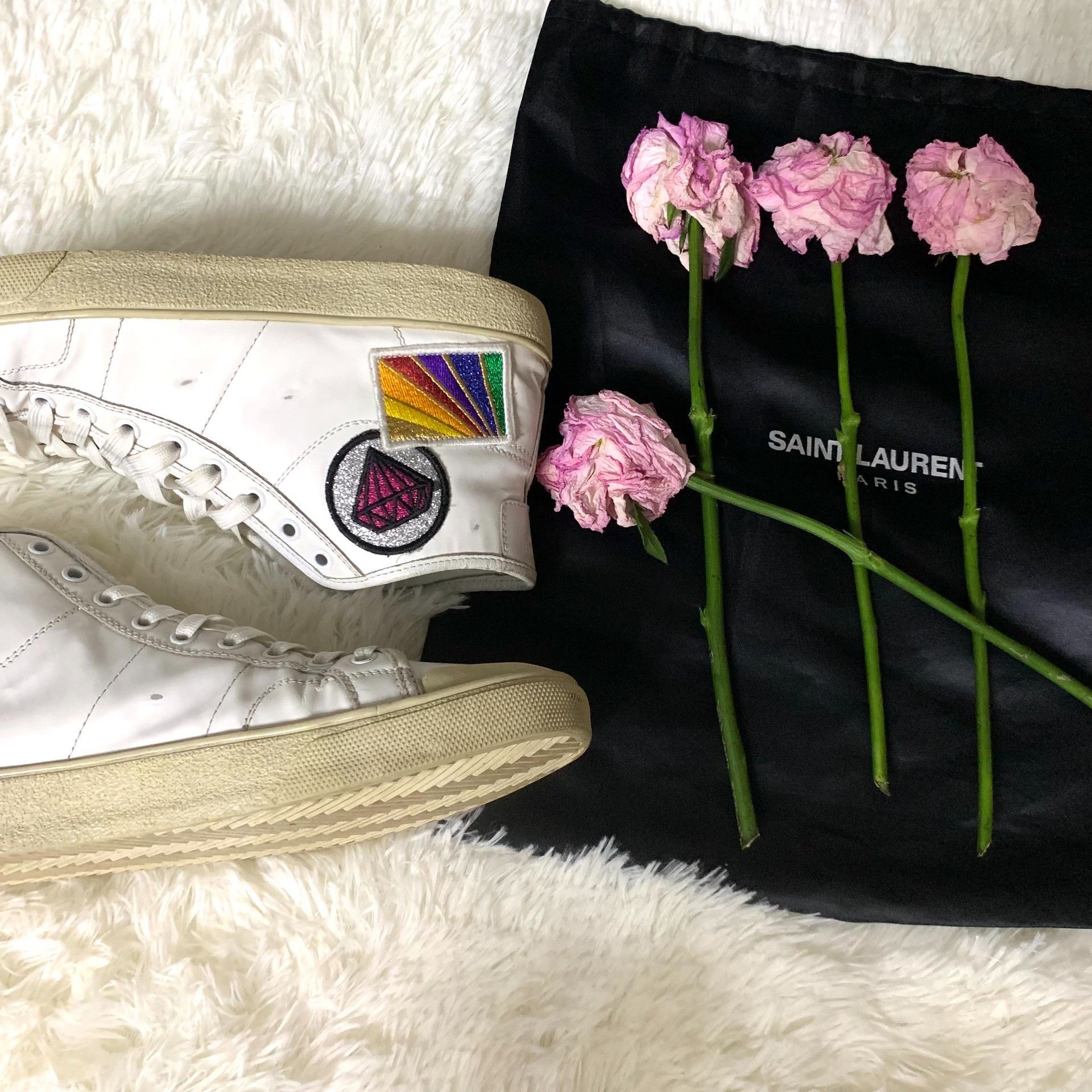 Saint Laurent Paris Saint Laurent Diamond Patch Hi-Top Sneakers Size 9.5 Size US 9.5 / EU 42-43 - 2 Thumbnail